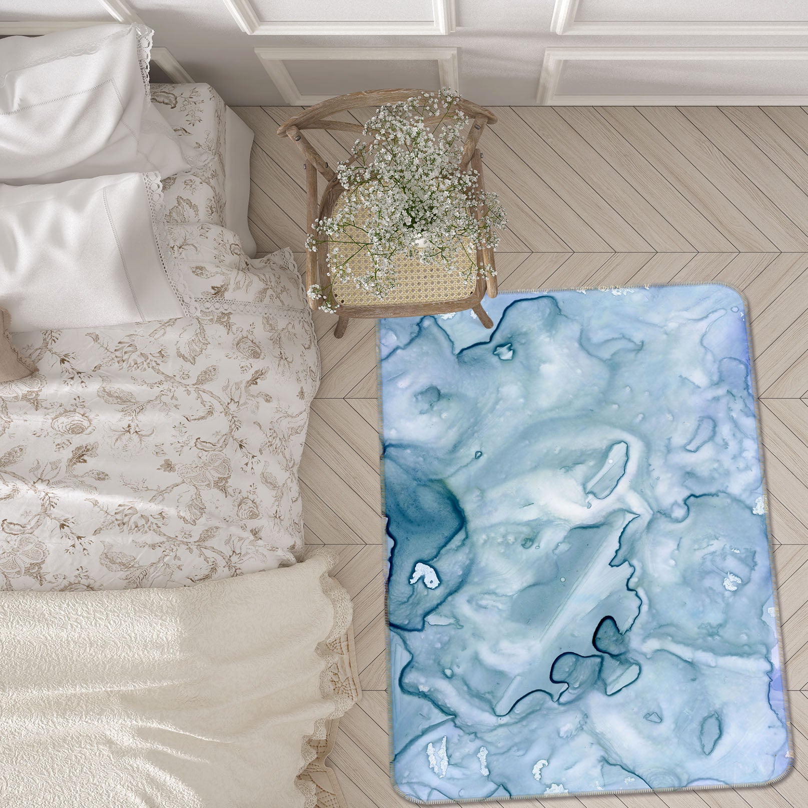 3D Light Blue Pattern 27148 Non Slip Rug Mat