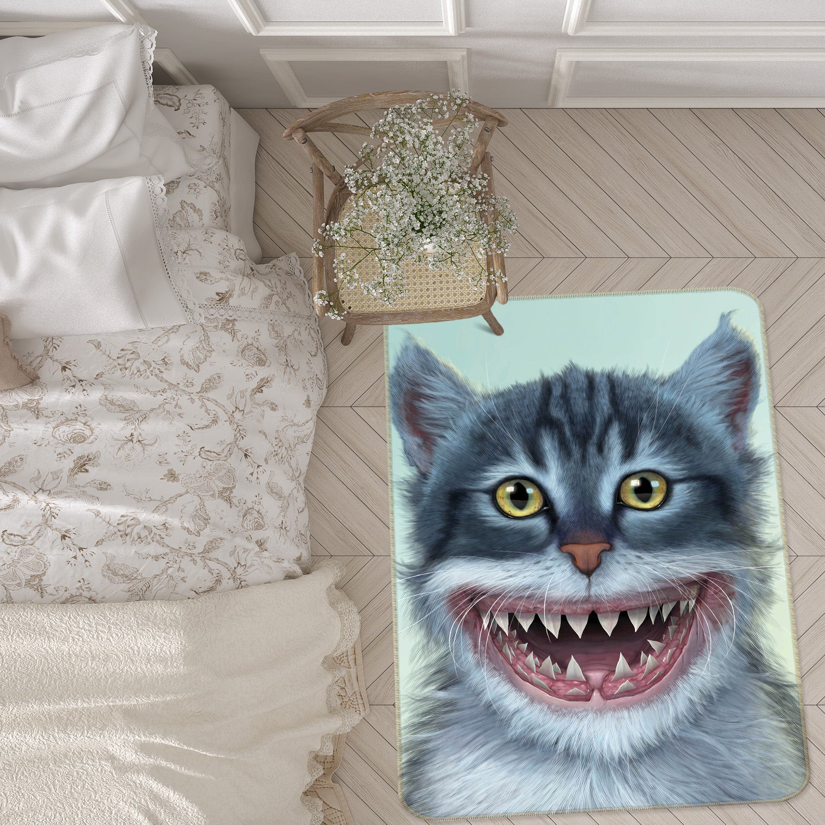 3D Shark Mouth Cat 84255 Vincent Hie Rug Non Slip Rug Mat