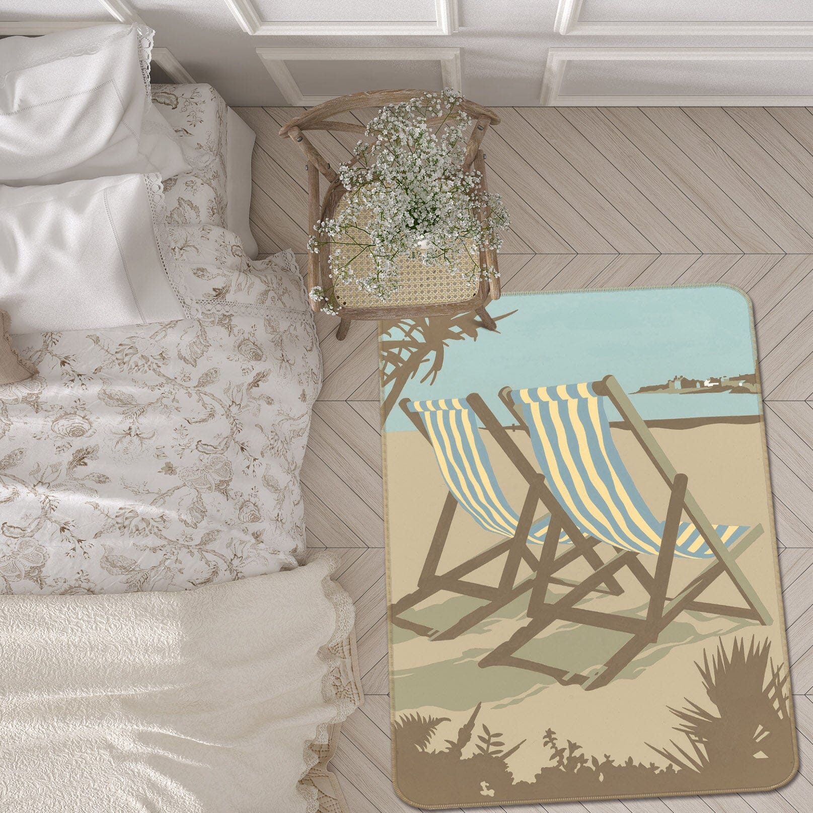3D Swanage Deckchairs 1157 Steve Read Rug Non Slip Rug Mat Mat AJ Creativity Home 
