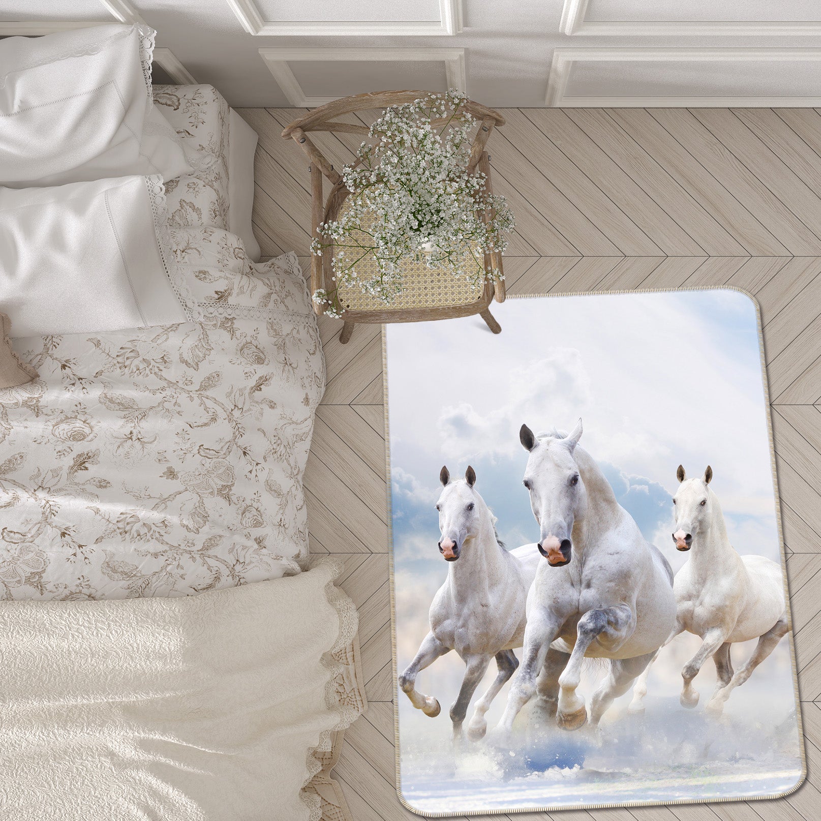 3D White Horse Running 175 Animal Non Slip Rug Mat