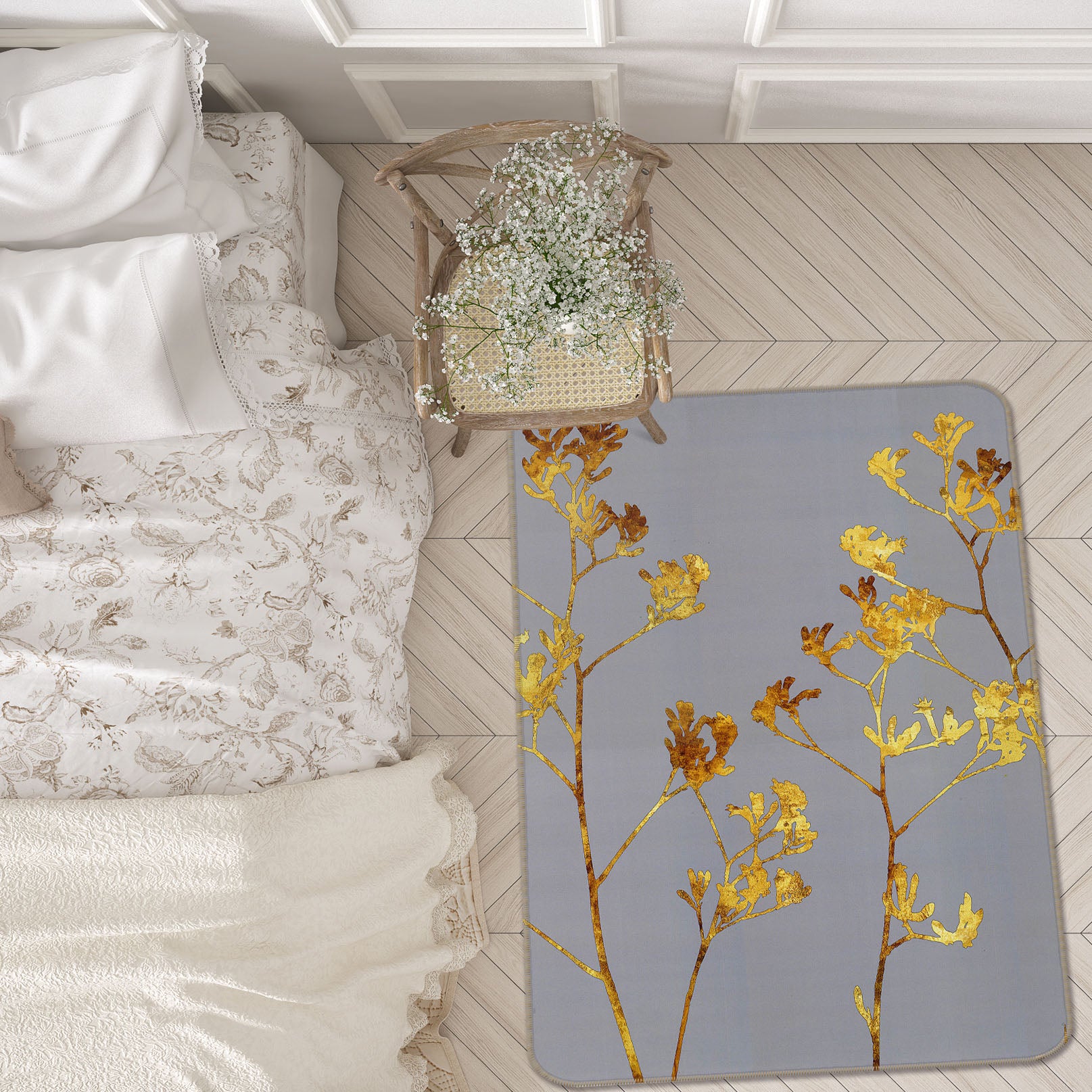 3D Golden Flower 32164 Non Slip Rug Mat