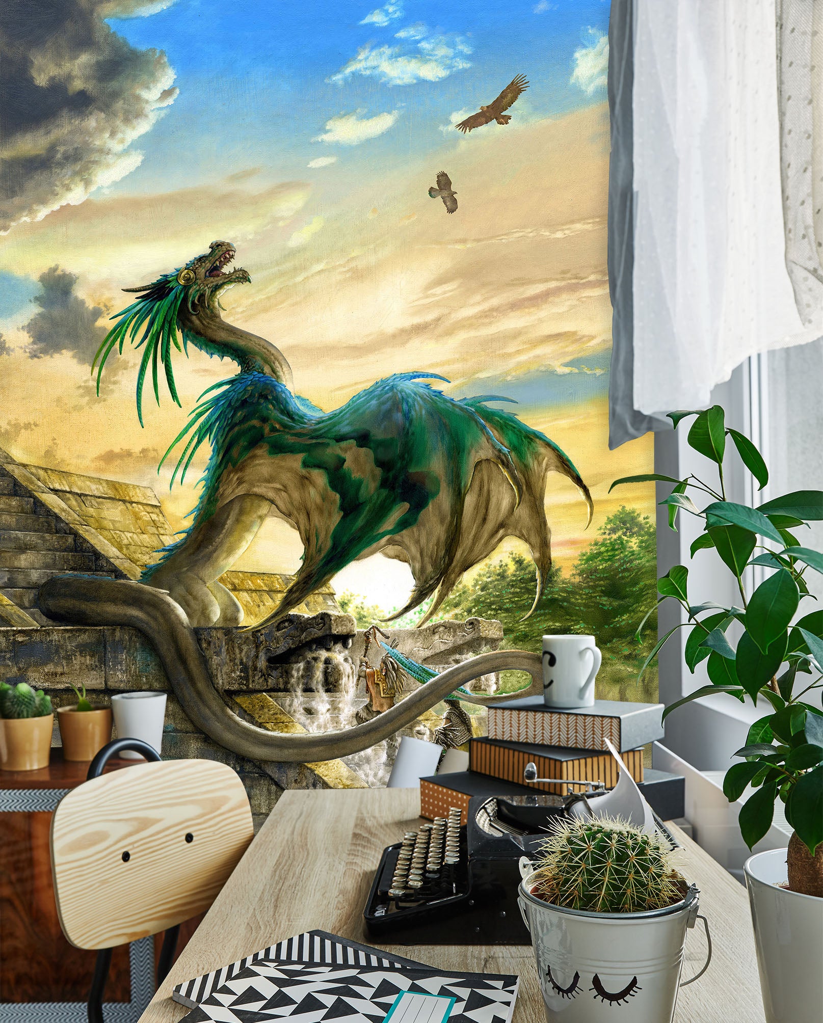 3D Sky Blue-Green Dragon 7143 Ciruelo Wall Mural Wall Murals