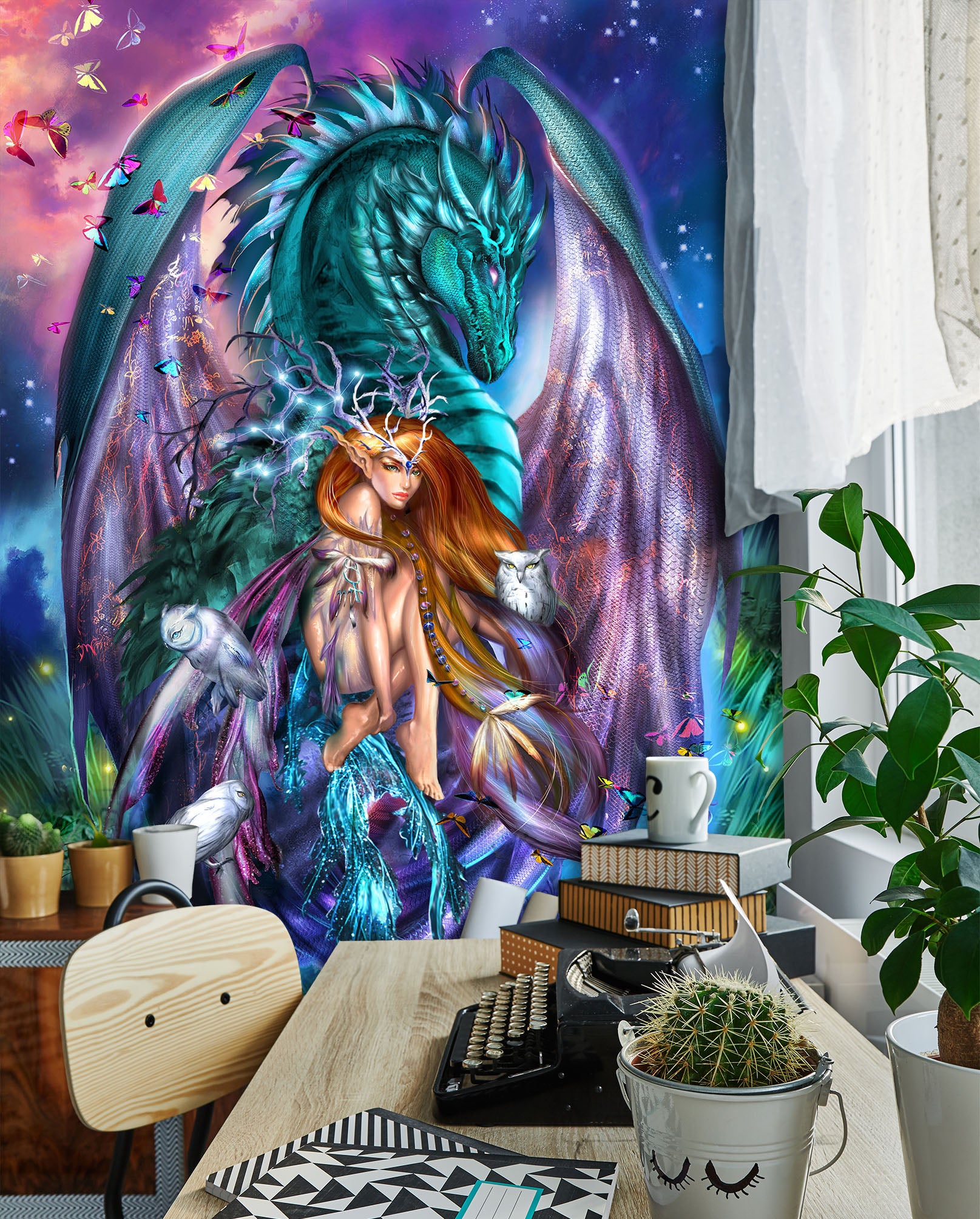 3D Butterfly Dragon Girl 8154 Ruth Thompson Wall Mural Wall Murals