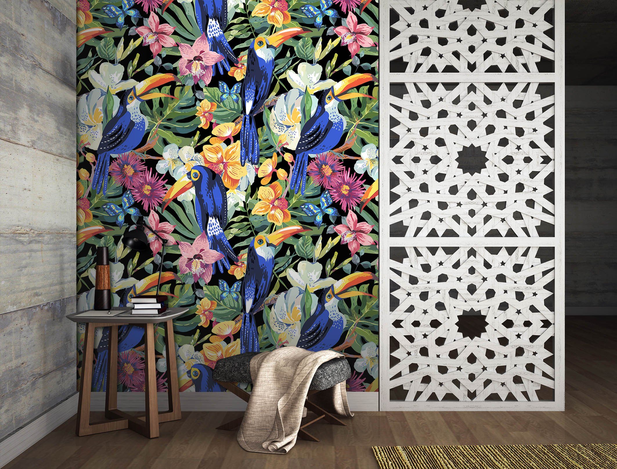 3D Blue Toucan Flower 53 Wall Murals Wallpaper AJ Wallpaper 2 