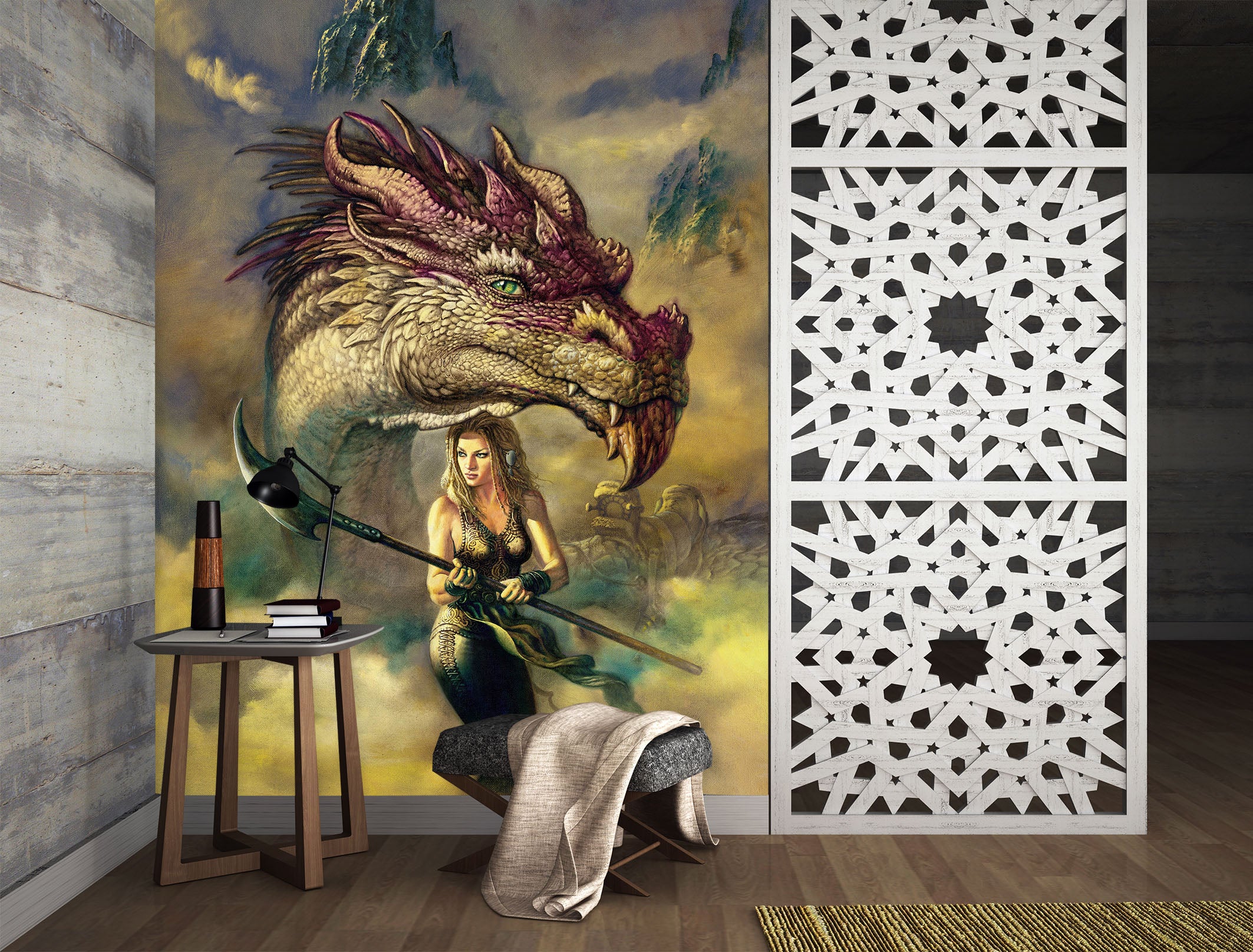 3D Dragon Woman Weapon 7146 Ciruelo Wall Mural Wall Murals