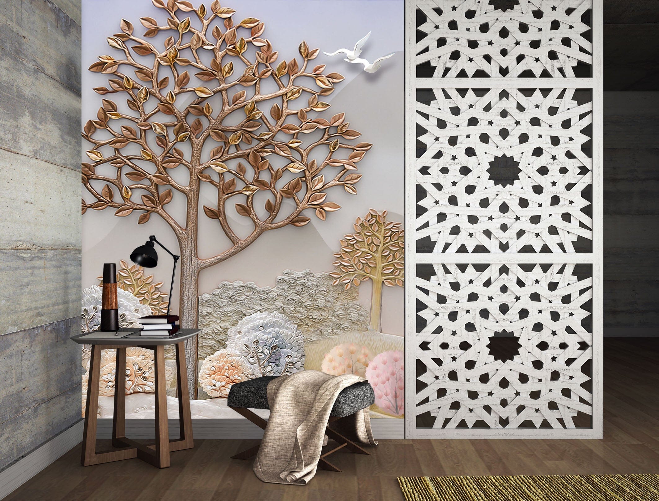 3D Golden Tree 070 Wall Murals Wallpaper AJ Wallpaper 2 