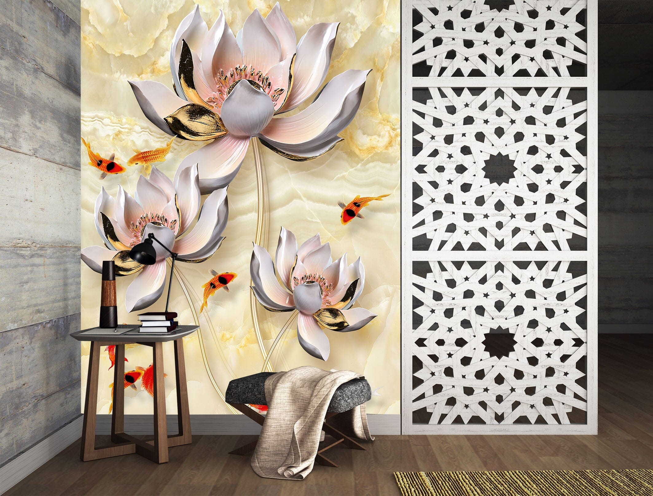 3D Swimming Fish Lotus 1865 Wall Murals Wallpaper AJ Wallpaper 2 