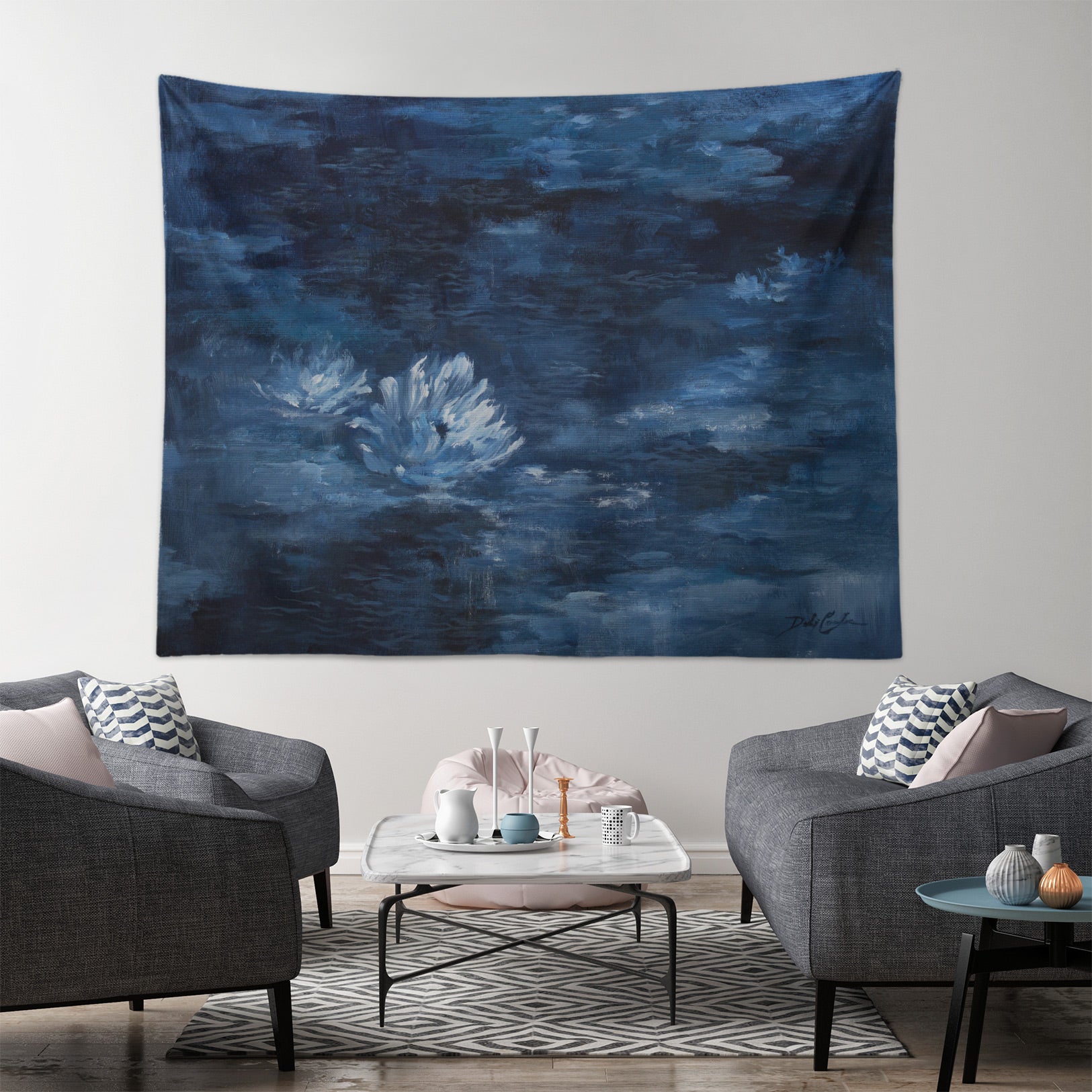 3D Dark Blue Pattern Flower 111164 Debi Coules Tapestry Hanging Cloth Hang