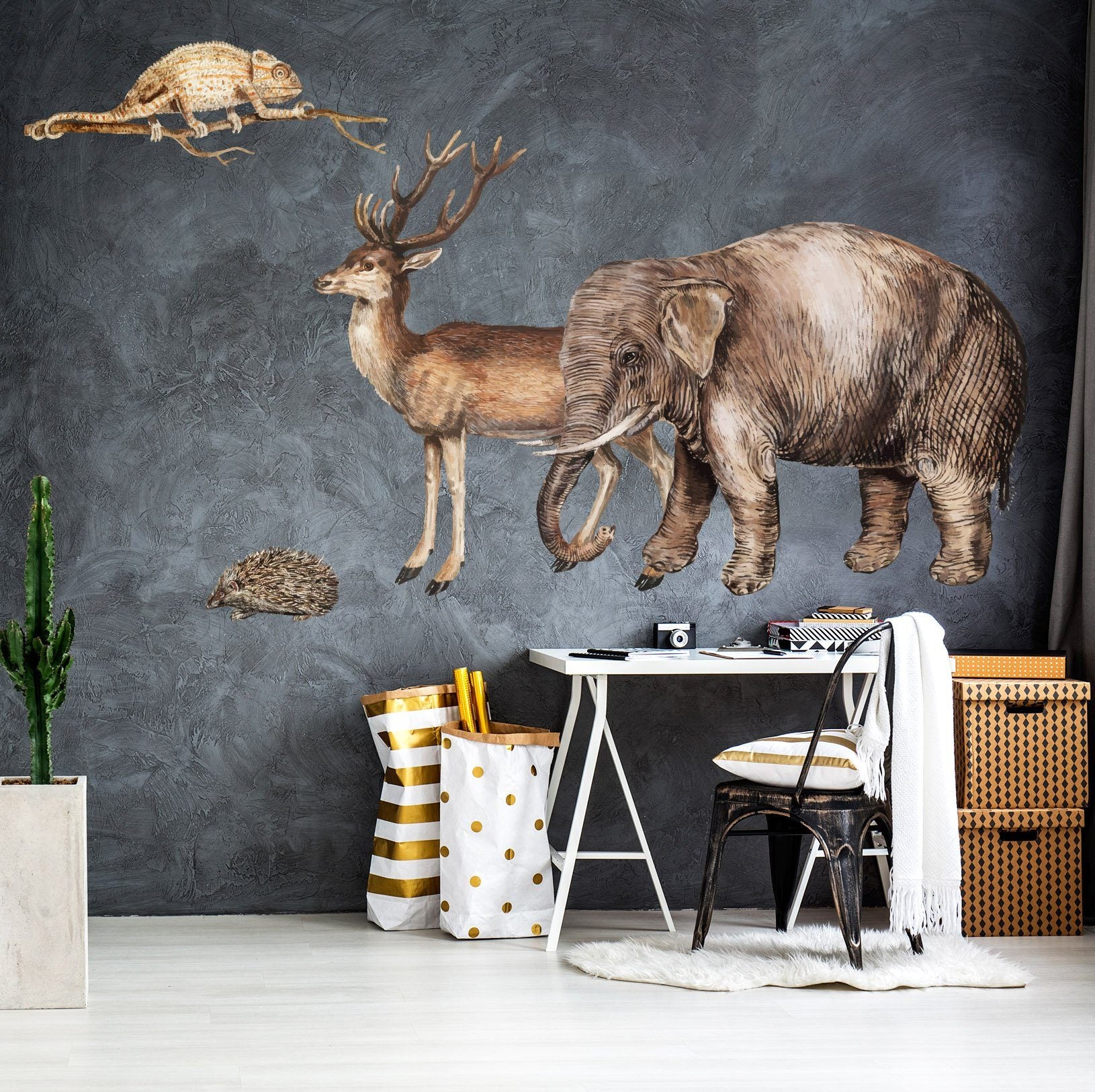 3D Antelope And Elephant 016 Animals Wall Stickers Wallpaper AJ Wallpaper 