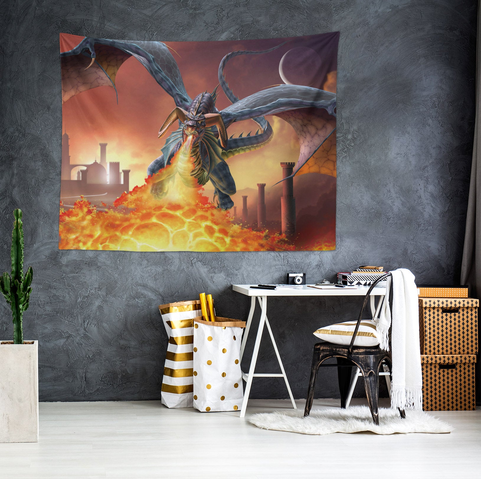 3D Fire-Breathing Dragon 121203 Tom Wood Tapestry Hanging Cloth Hang