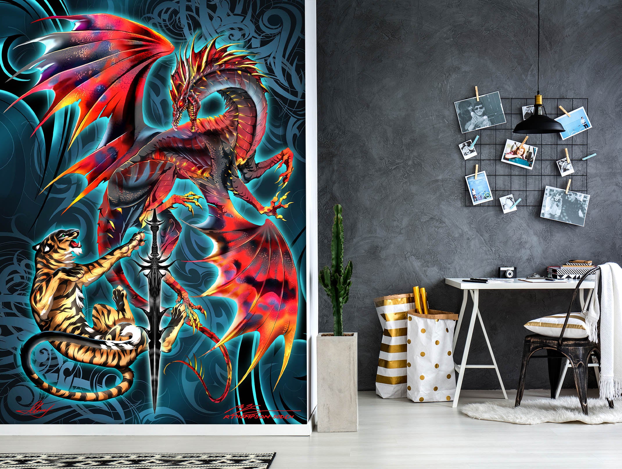 3D Dragon Tiger 8137 Ruth Thompson Wall Mural Wall Murals