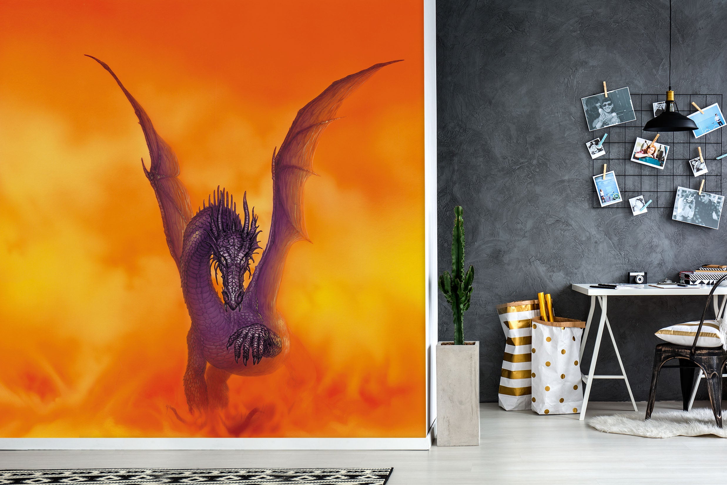 3D Orange Sky Purple Dragon 7046 Ciruelo Wall Mural Wall Murals