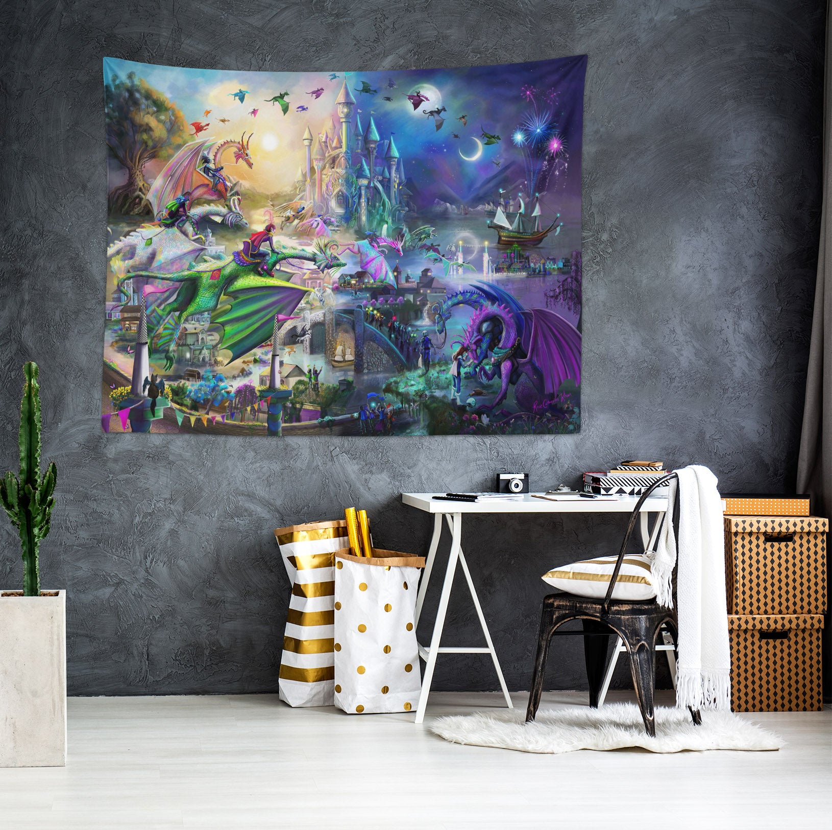 3D Castle Dragon 951 Rose Catherine Khan Tapestry Hanging Cloth Hang