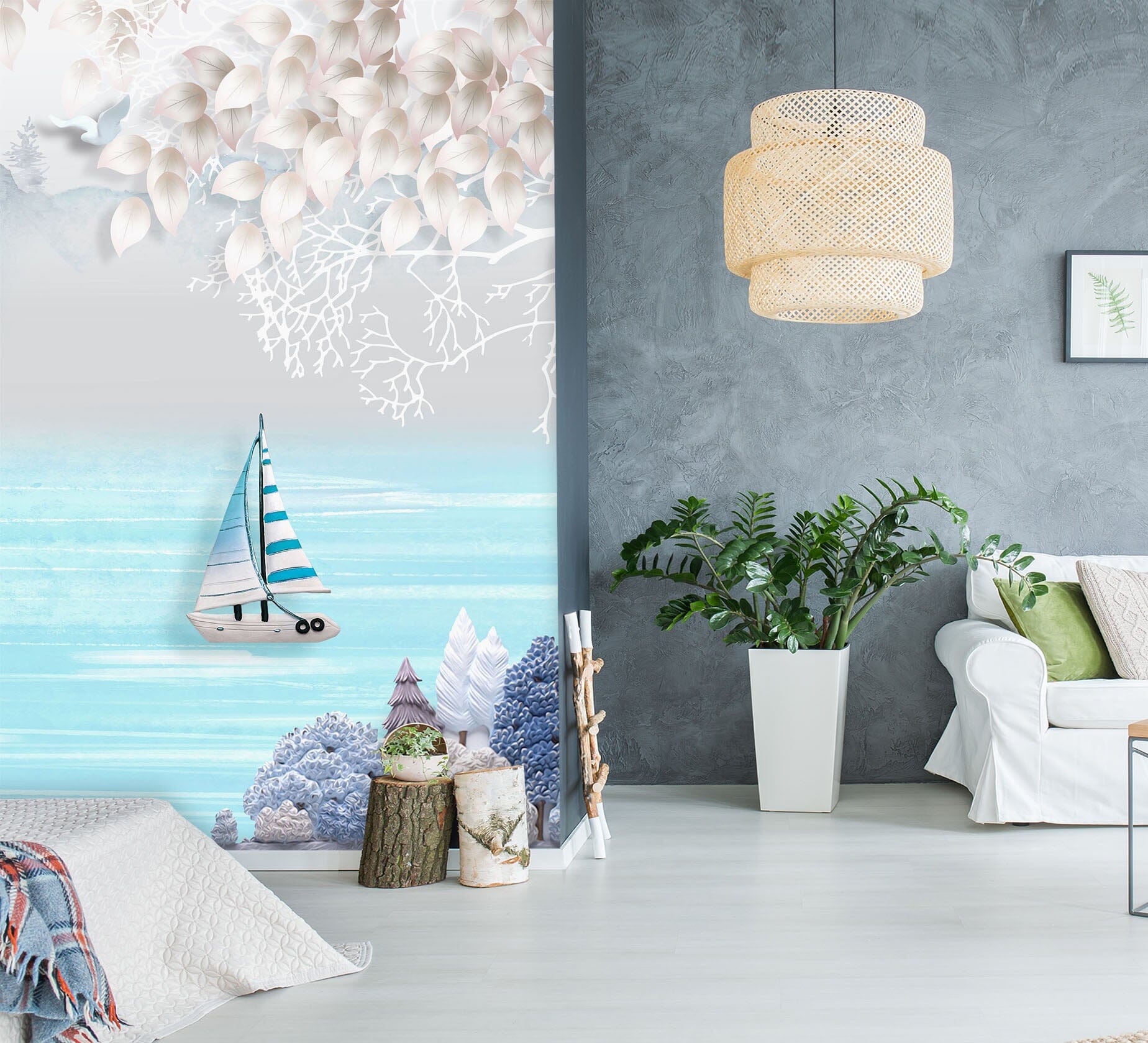 3D Blue Sea Sailing Boat 1826 Wall Murals Wallpaper AJ Wallpaper 2 