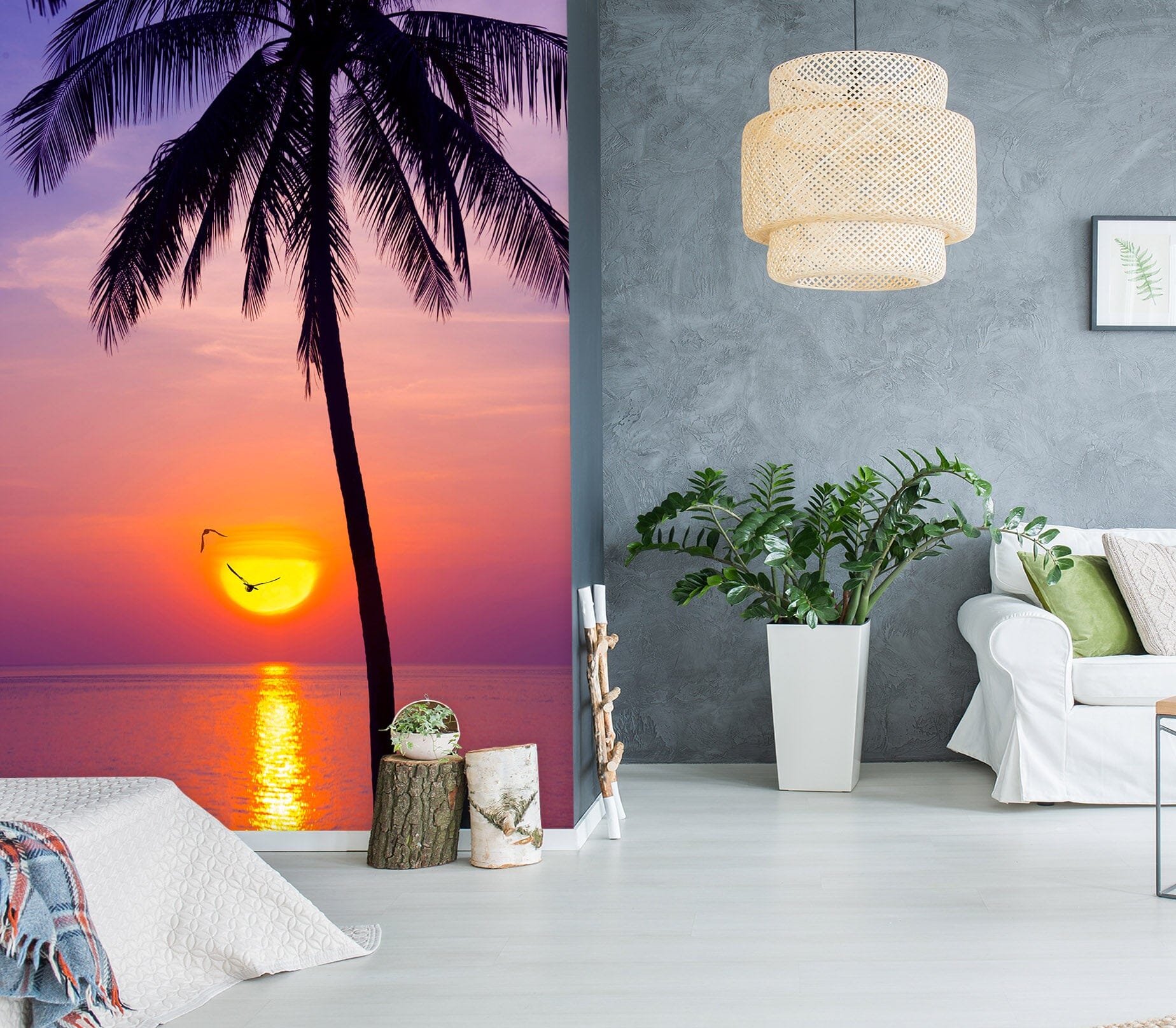 3D Sunset Coconut Tree 1457 Marco Carmassi Wall Mural Wall Murals Wallpaper AJ Wallpaper 2 