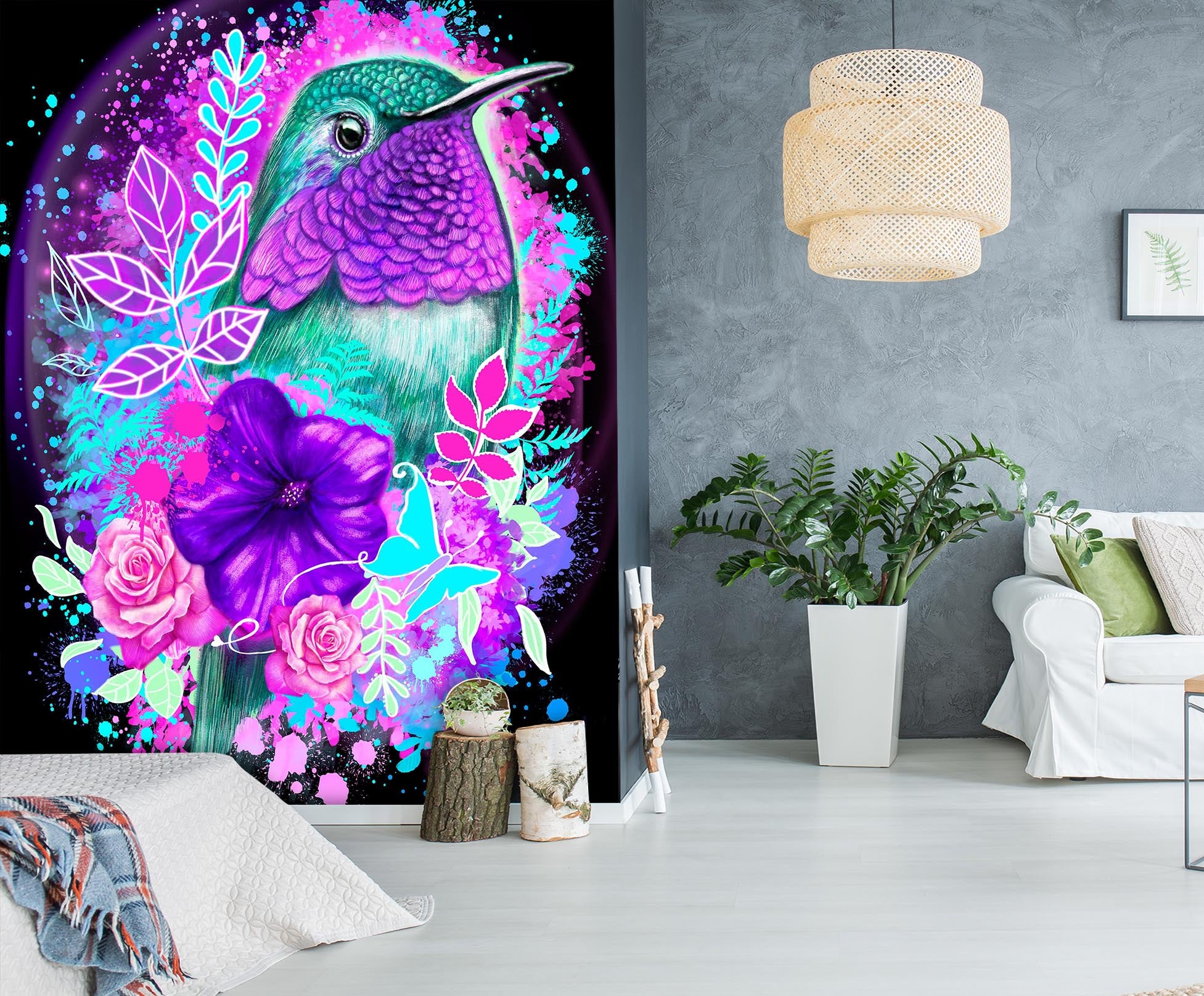 3D Purple Bird Flower 8435 Sheena Pike Wall Mural Wall Murals