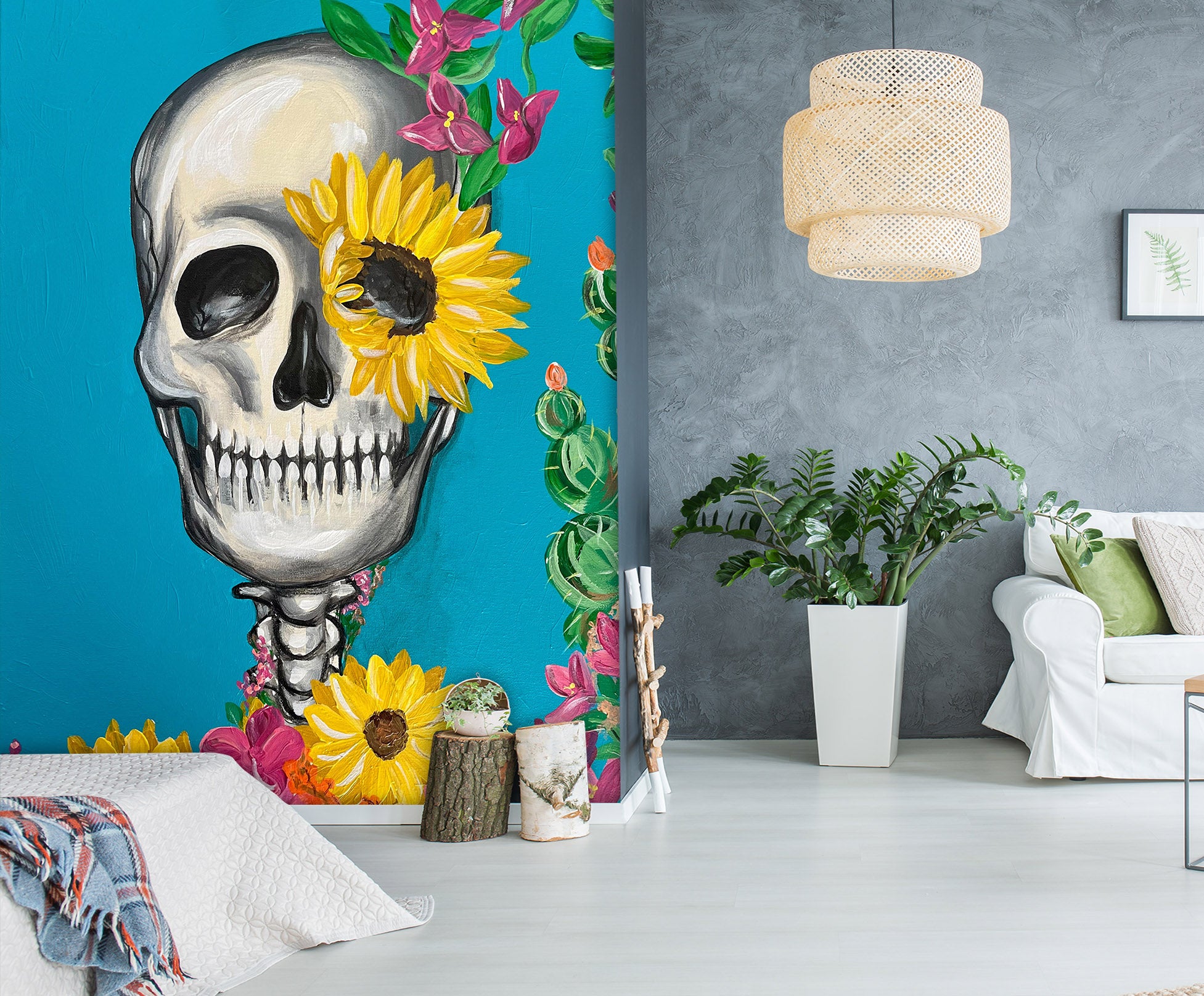 3D Skull Sunflower 1293 Jacqueline Reynoso Wall Mural Wall Murals
