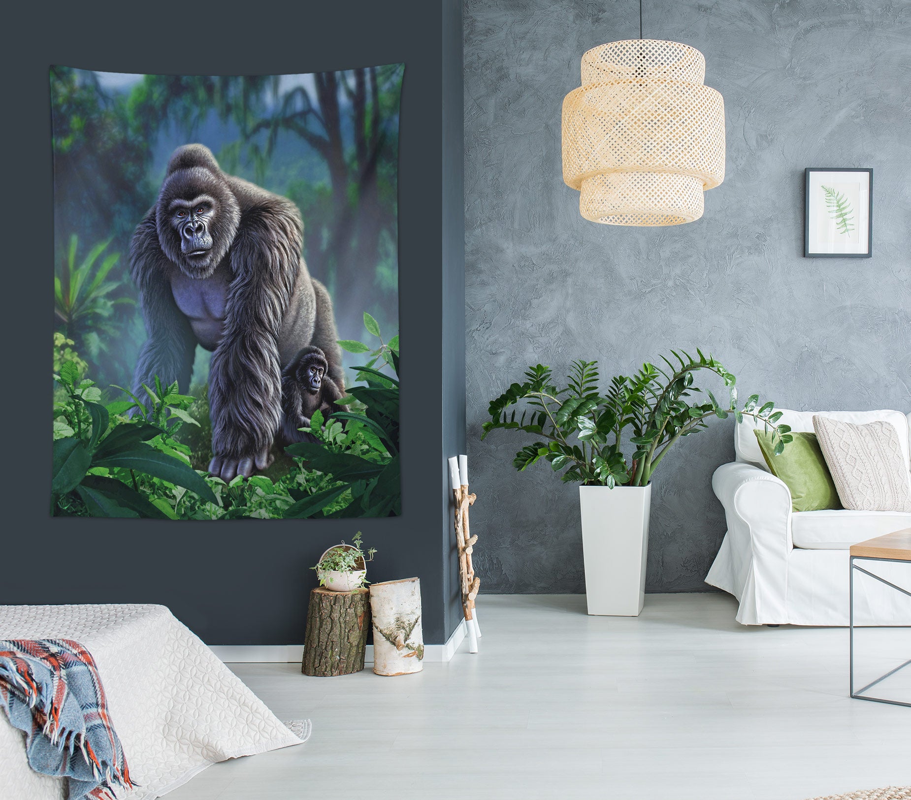 3D Jungle Chimpanzees 111151 Jerry LoFaro Tapestry Hanging Cloth Hang