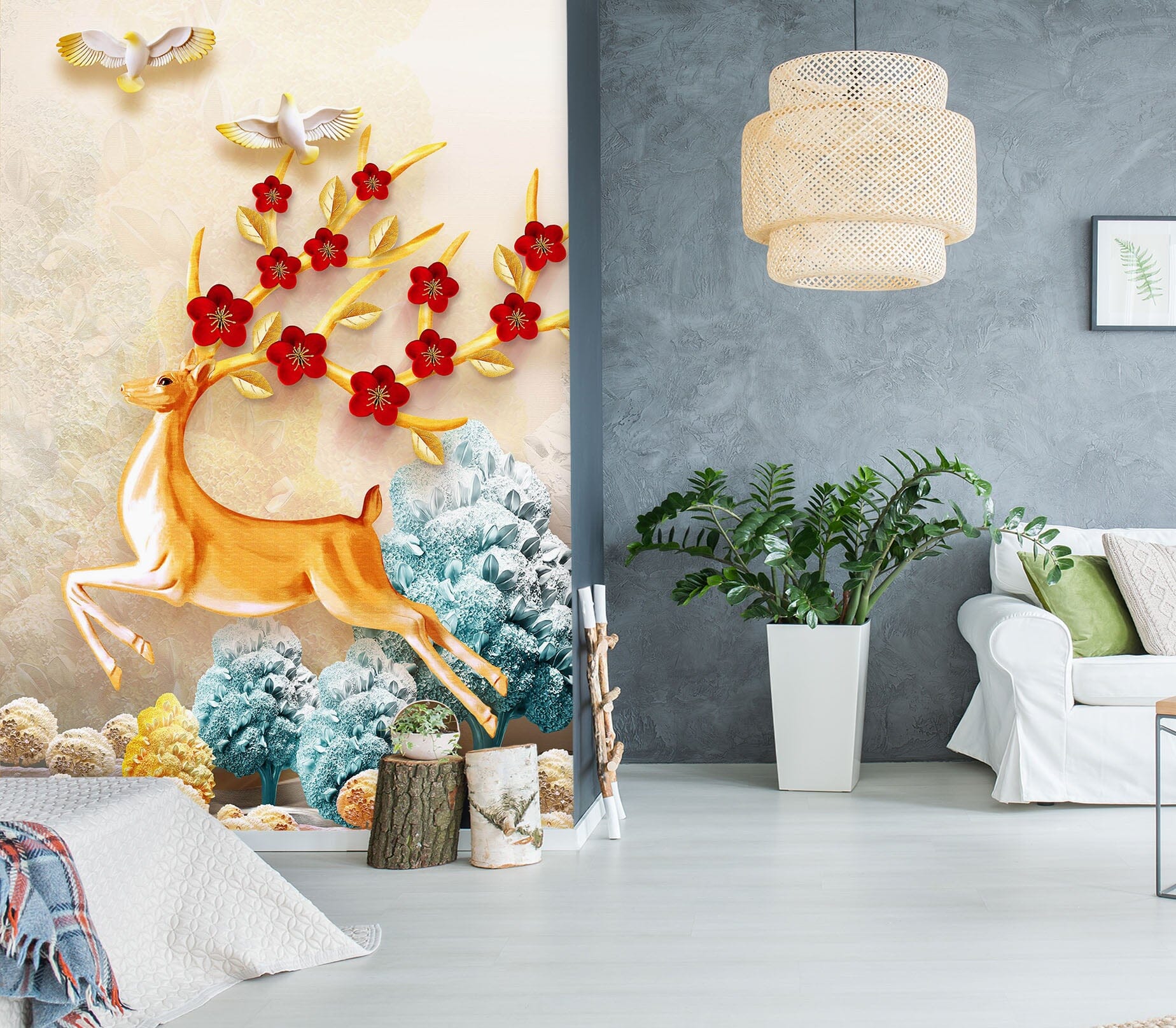 3D Golden Fawn 069 Wall Murals Wallpaper AJ Wallpaper 2 