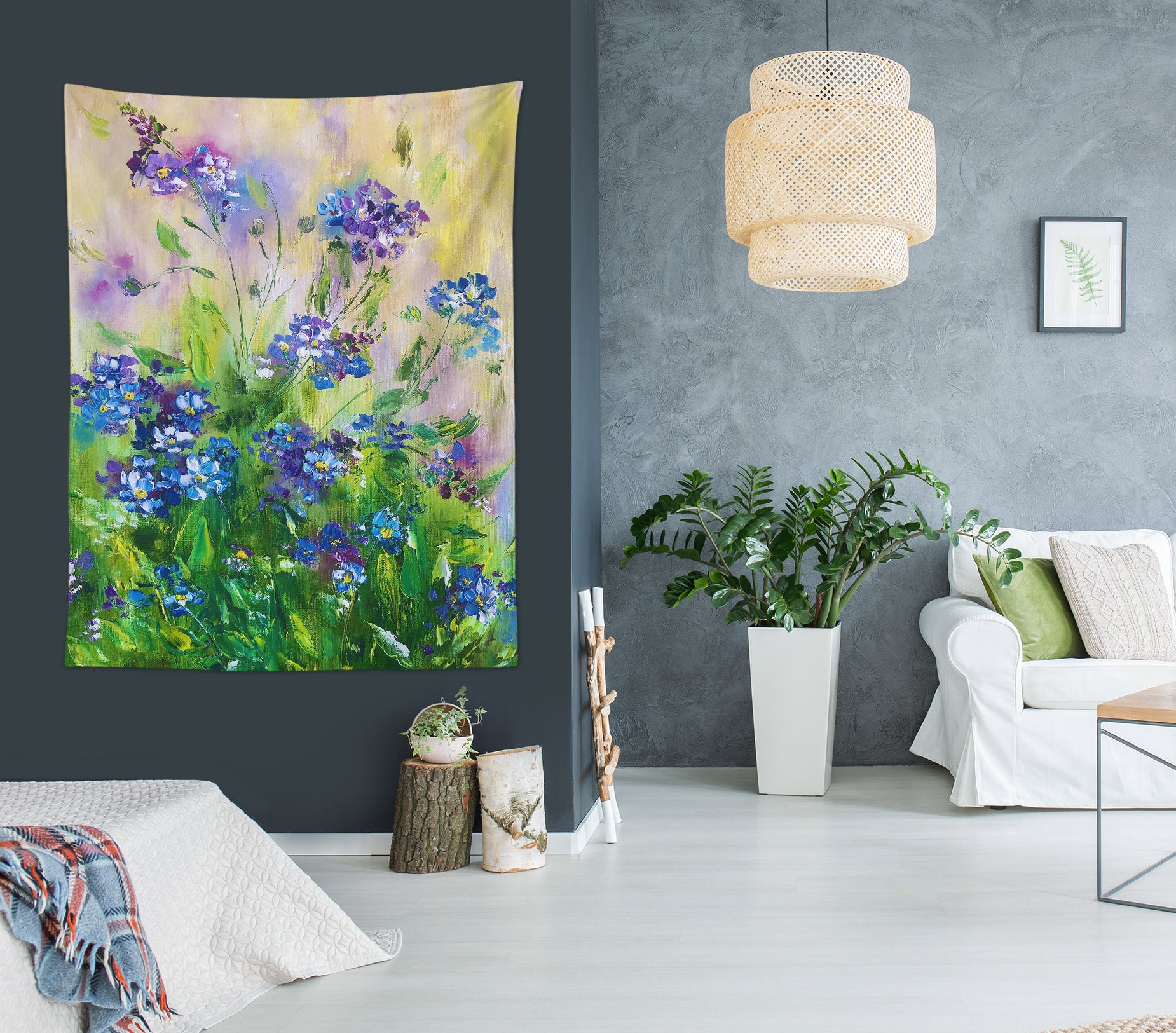 3D Blue Flowers 3450 Skromova Marina Tapestry Hanging Cloth Hang