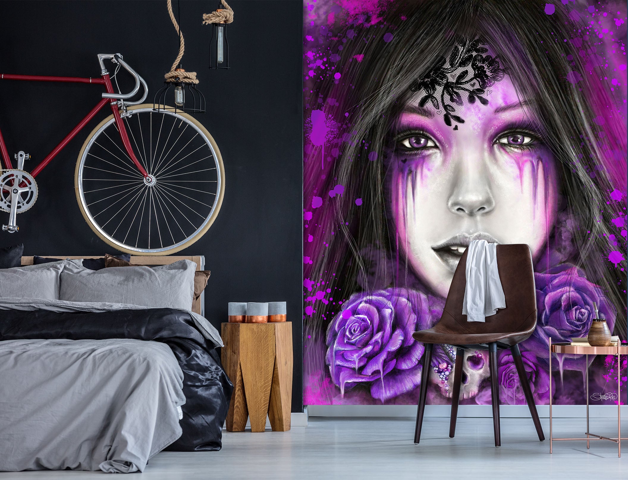 3D Purple Rose Woman 8439 Sheena Pike Wall Mural Wall Murals