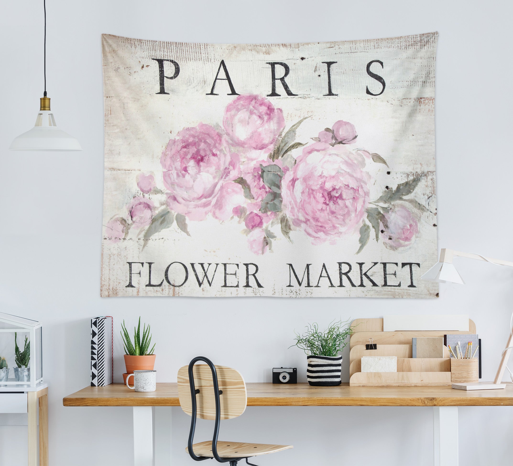 3D Paris Pink Flowers 7842 Debi Coules Tapestry Hanging Cloth Hang