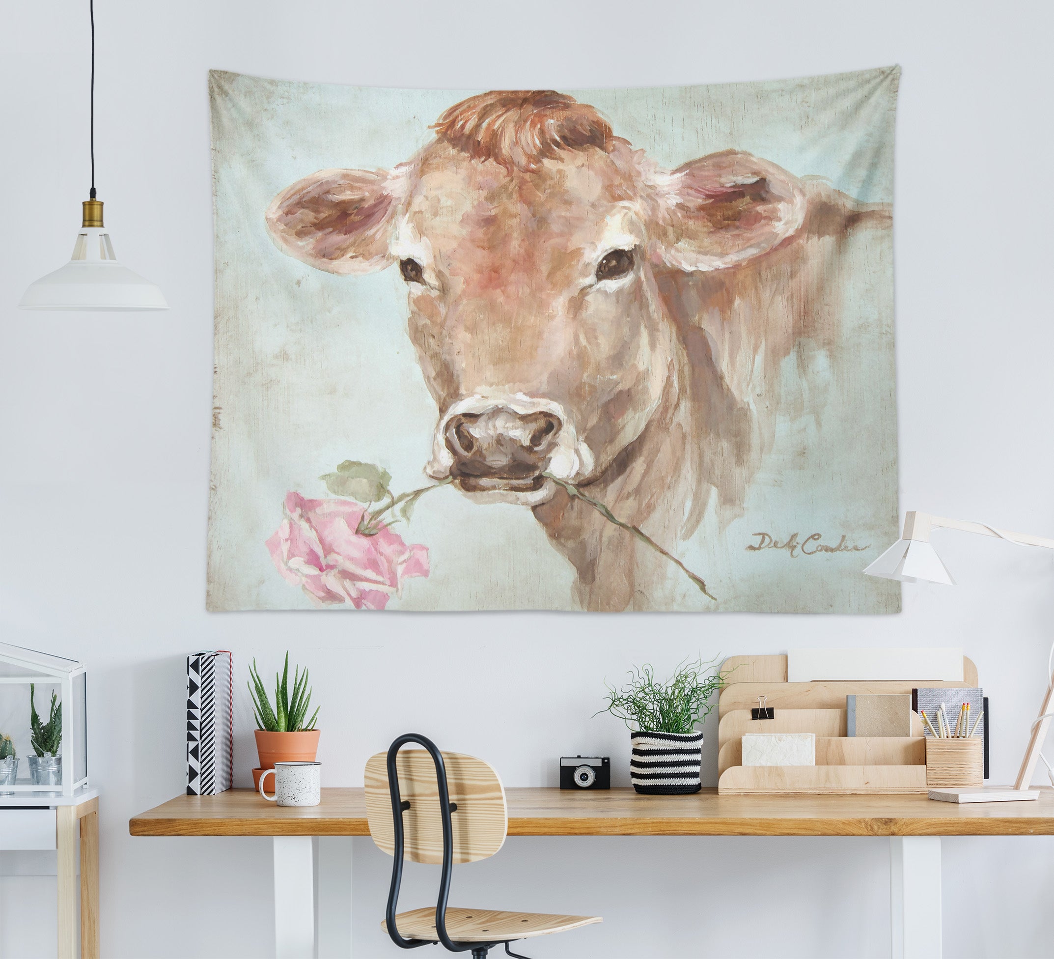 3D Animal Cow Rose 7803 Debi Coules Tapestry Hanging Cloth Hang