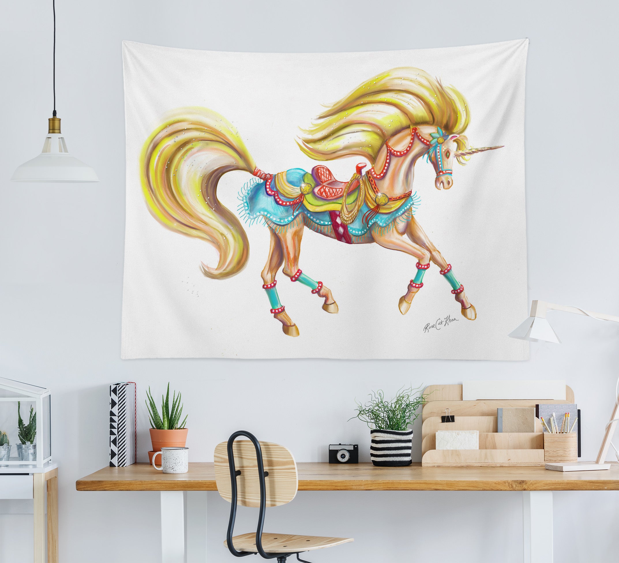 3D Yellow Unicorn 5210 Rose Catherine Khan Tapestry Hanging Cloth Hang