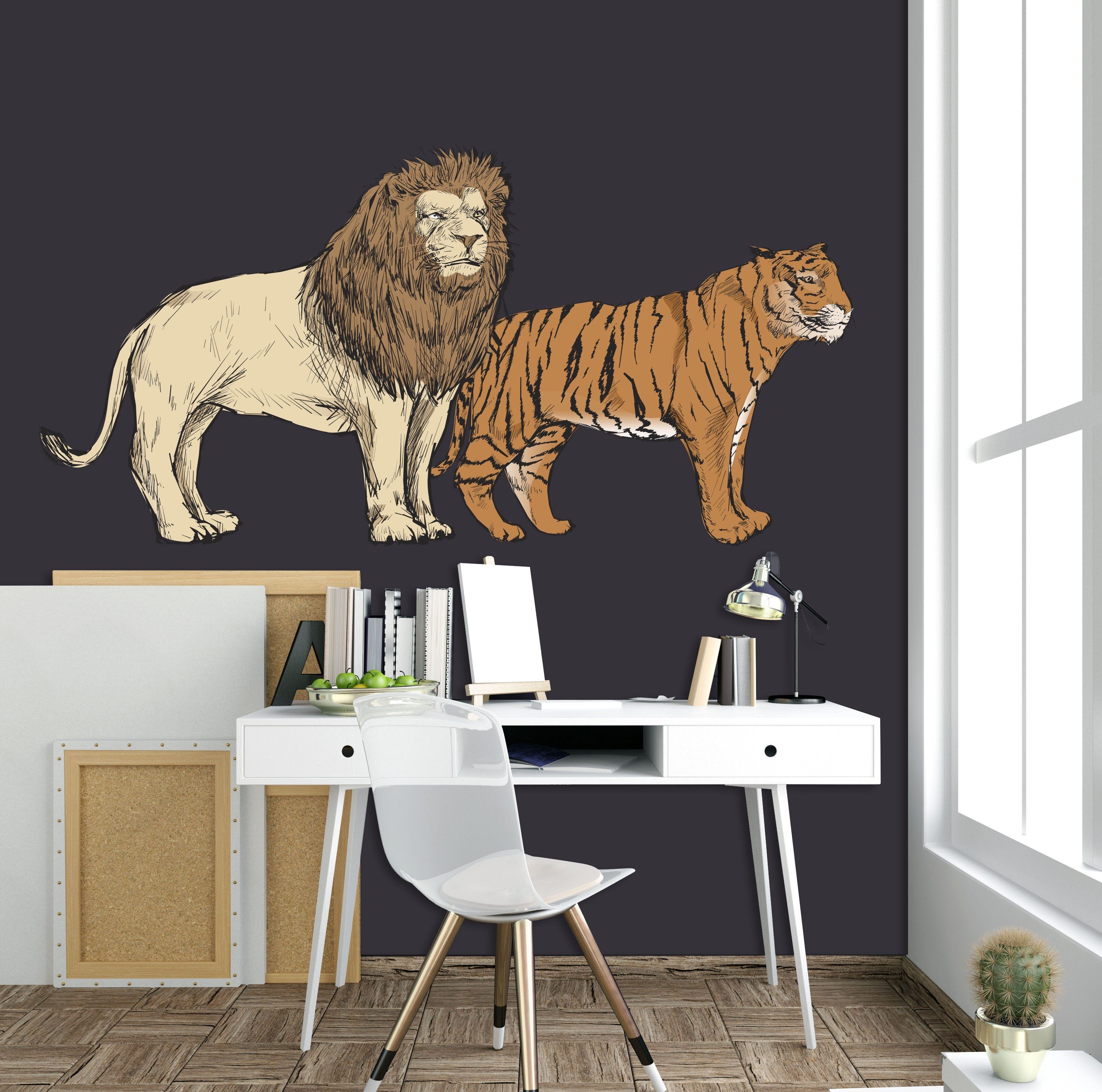 3D Lion Tiger 063 Animals Wall Stickers Wallpaper AJ Wallpaper 