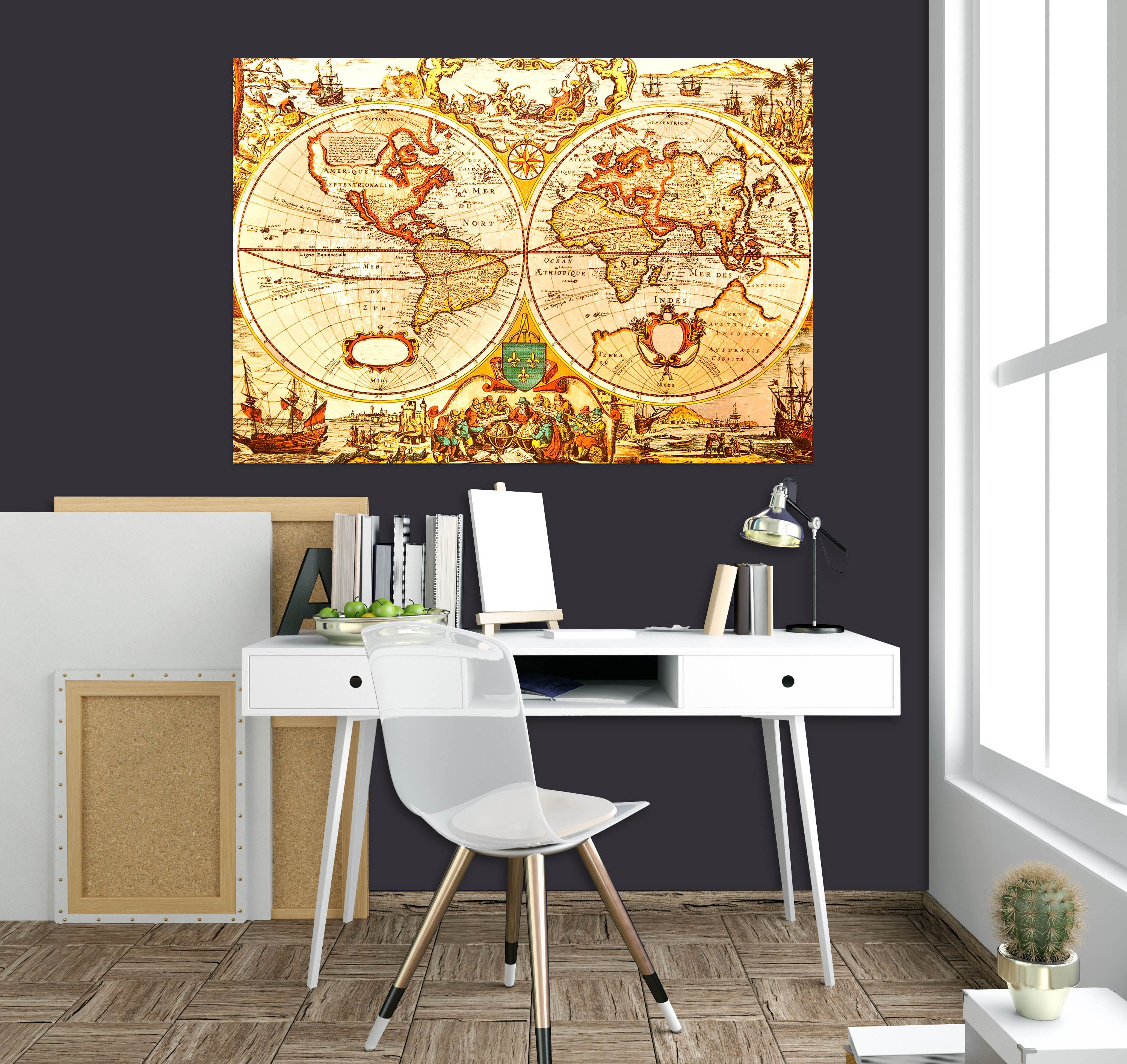 3D Golden World 123 World Map Wall Sticker