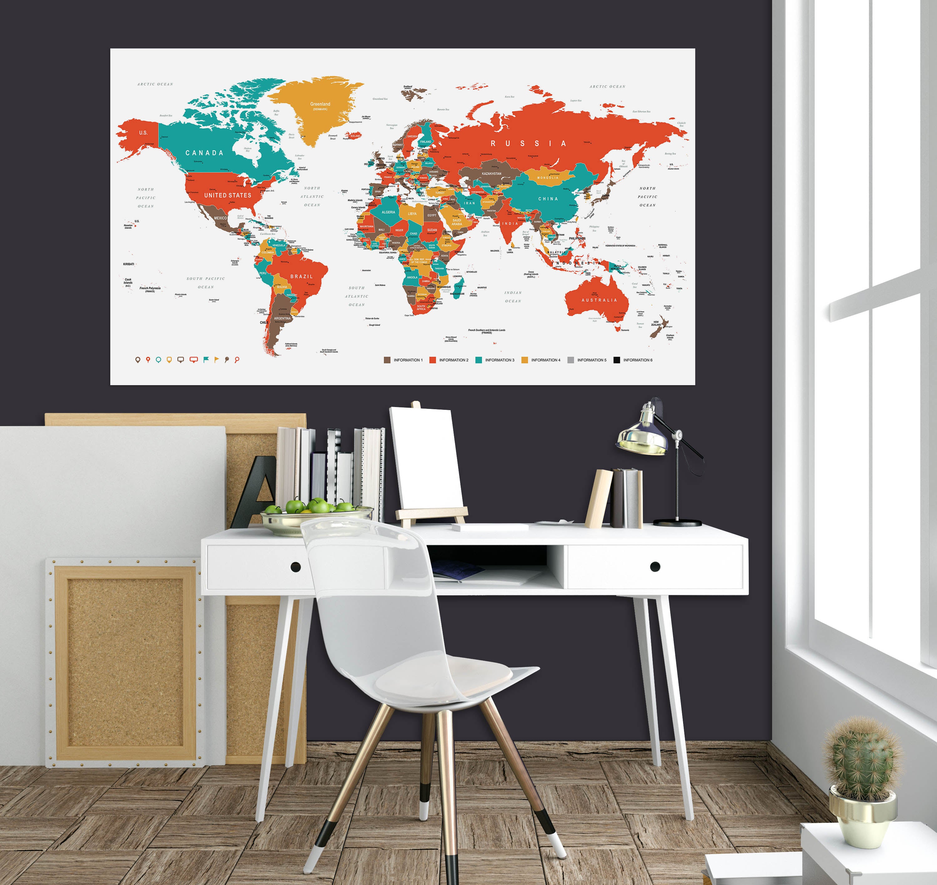3D Color Patchwork 222 World Map Wall Sticker