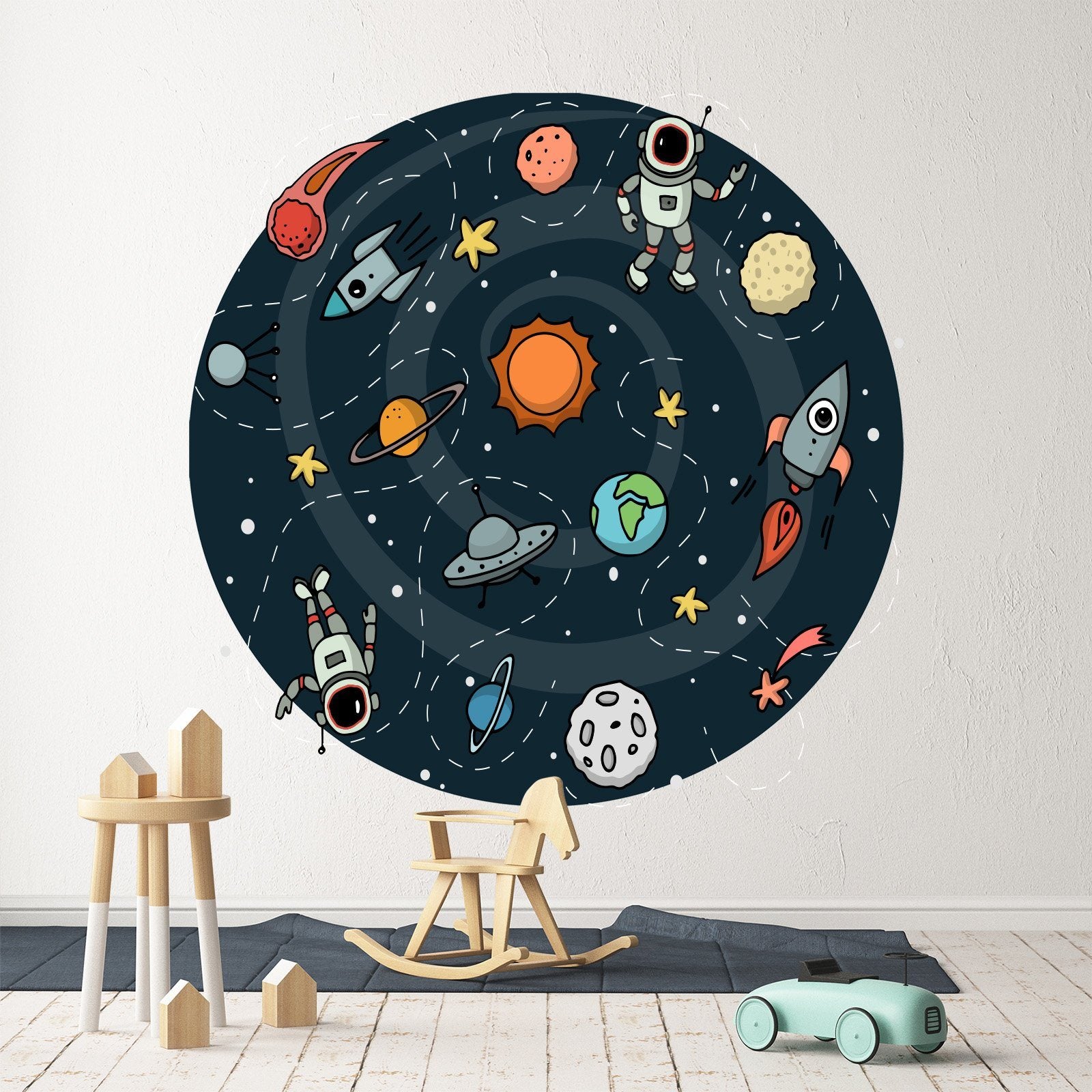 3D Cartoon Astronaut Spaceship 176 Wall Stickers Wallpaper AJ Wallpaper 