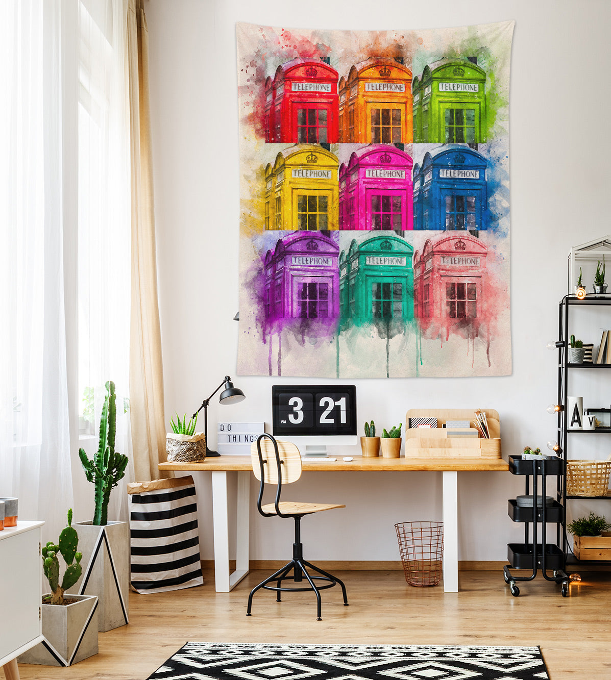 3D Colorful Phone Booth 116181 Assaf Frank Tapestry Hanging Cloth Hang