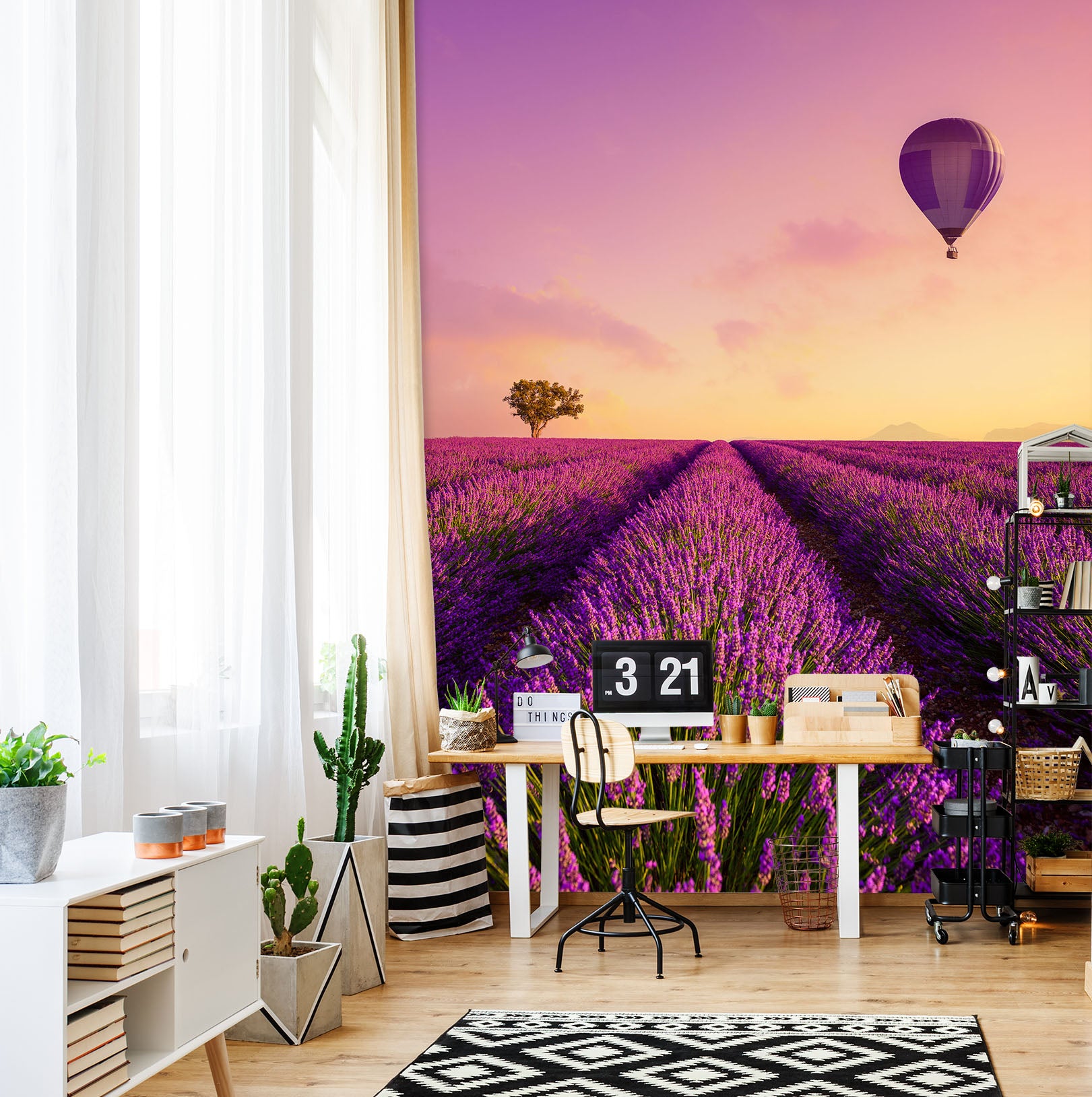 3D Lavender Bushes Hot Air Balloon 58199 Wall Murals