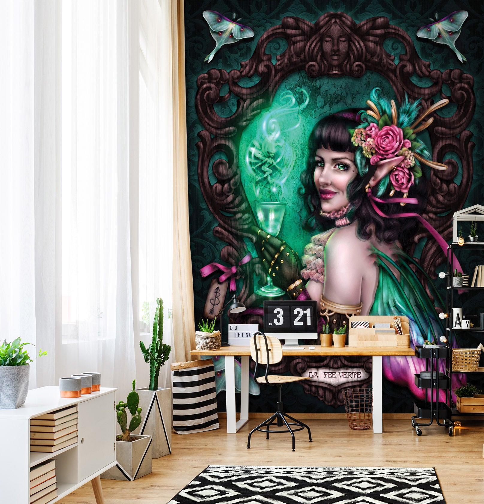 3D Pink Flower Woman 8801 Brigid Ashwood Wall Mural Wall Murals