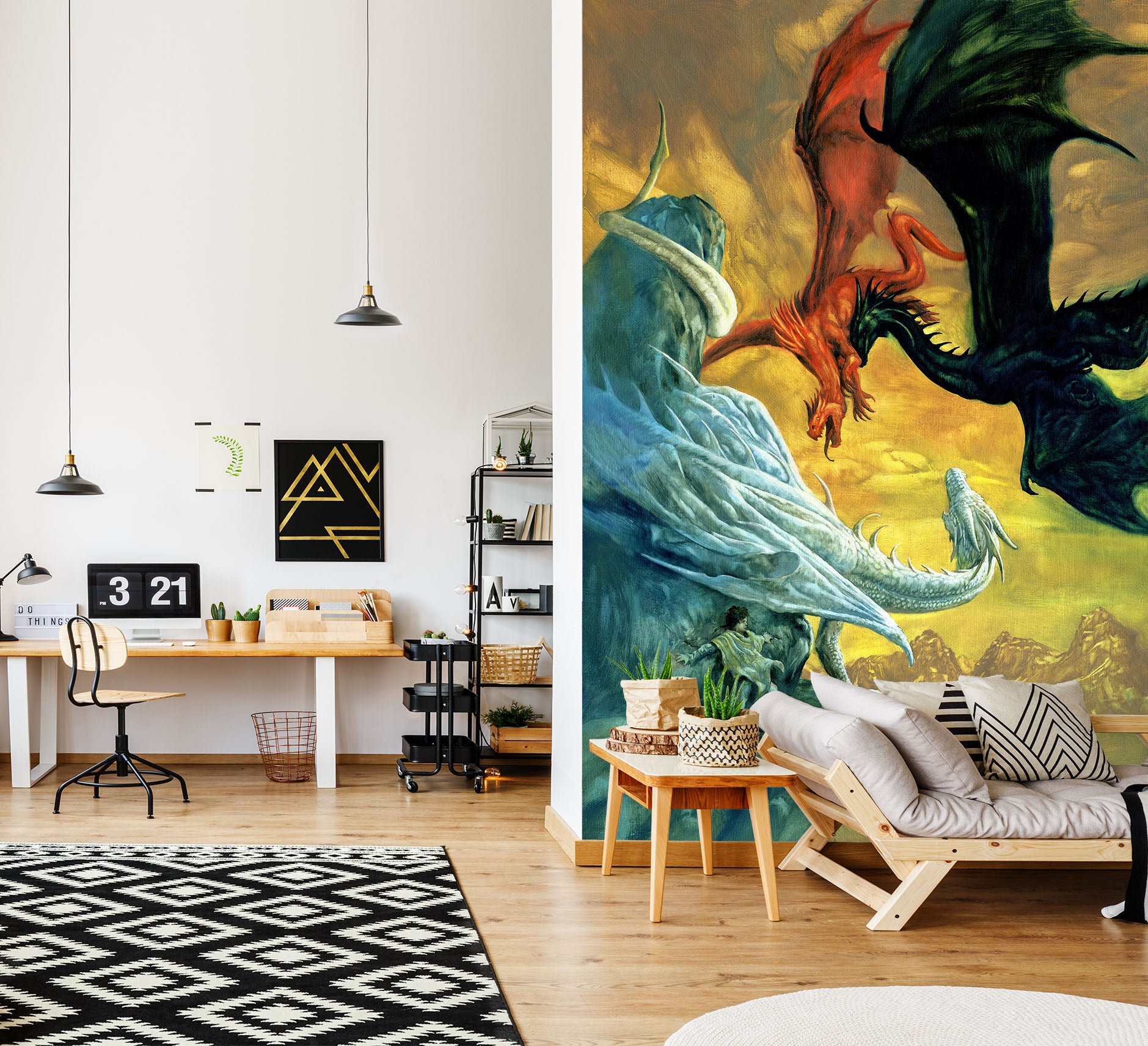 3D Black White Red Dragon 7134 Ciruelo Wall Mural Wall Murals
