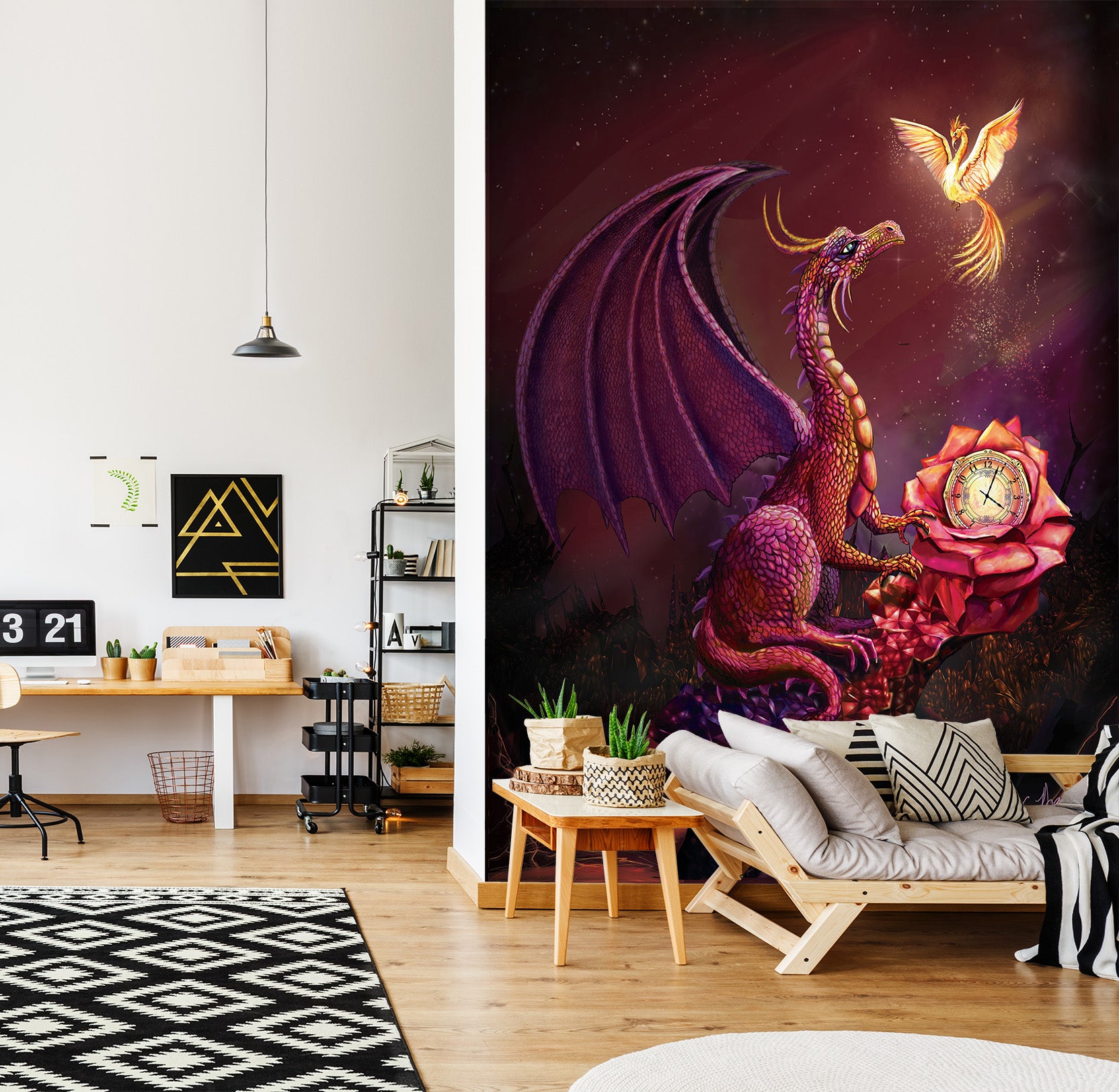 3D Flying Dragon 1423 Rose Catherine Khan Wall Mural Wall Murals