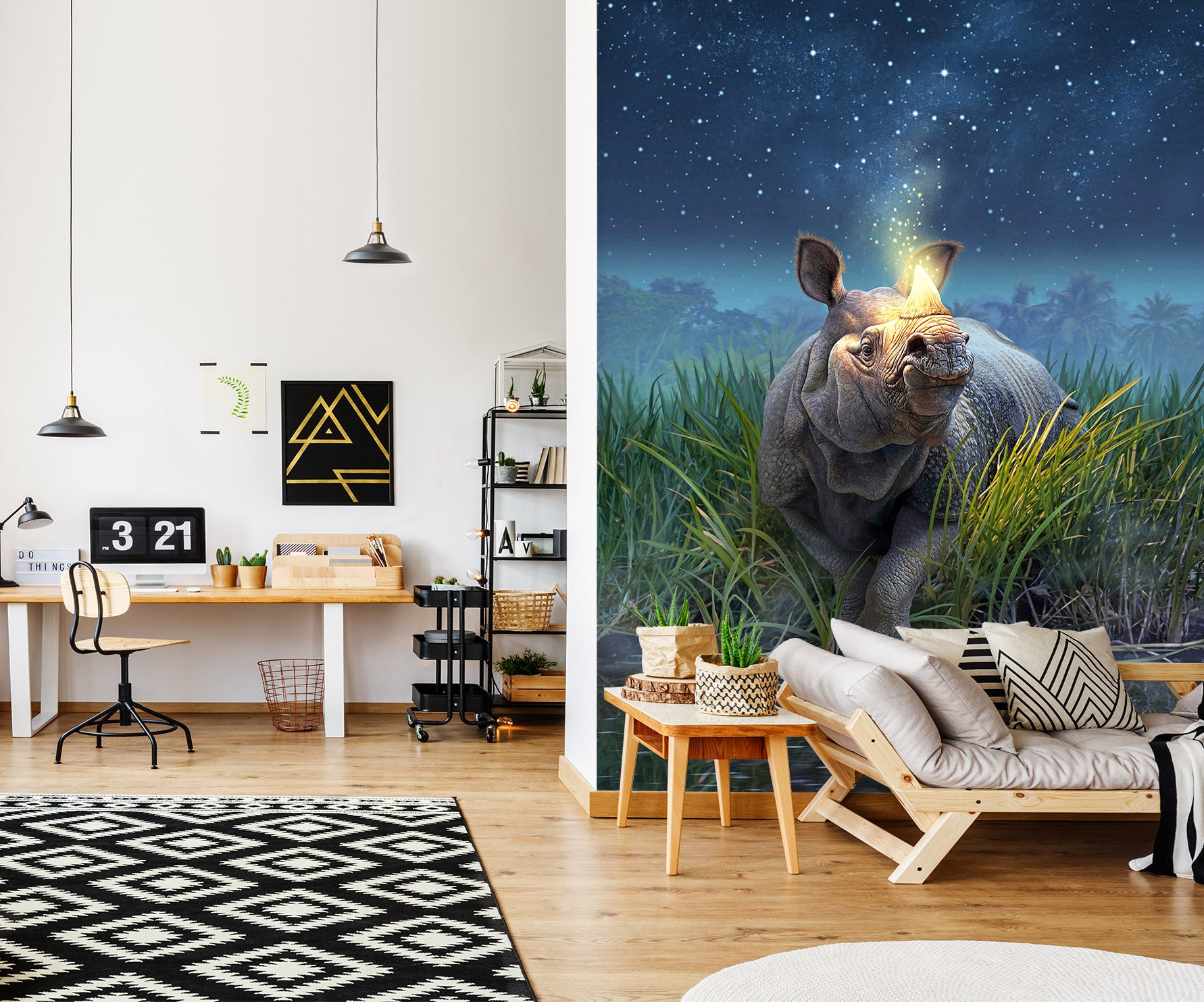 3D Rhinoceros Unicornis 85046 Jerry LoFaro Wall Mural Wall Murals