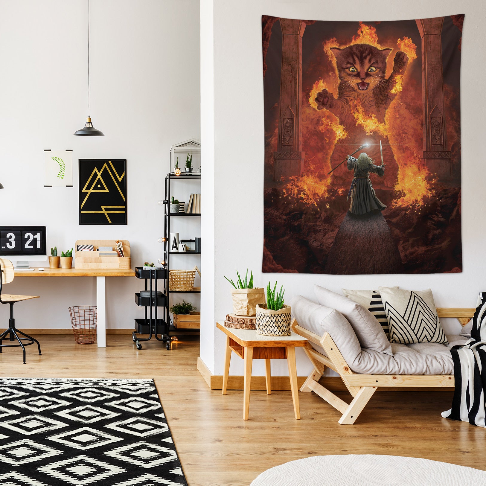 3D Flame Cat 11757 Vincent Tapestry Hanging Cloth Hang