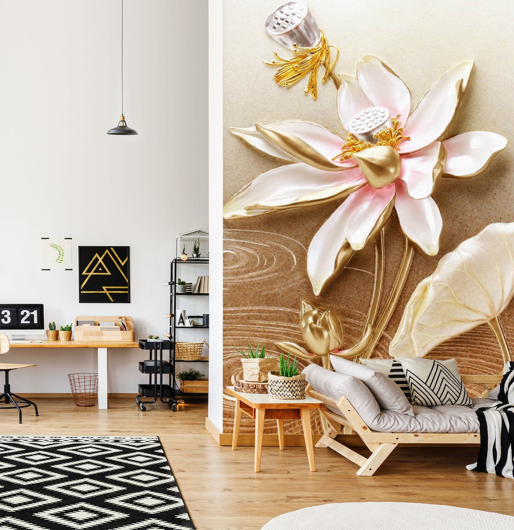 3D Golden Flower 1867 Wall Murals Wallpaper AJ Wallpaper 2 