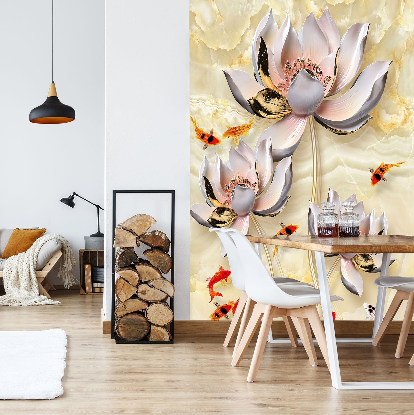 3D Swimming Fish Lotus 1865 Wall Murals Wallpaper AJ Wallpaper 2 