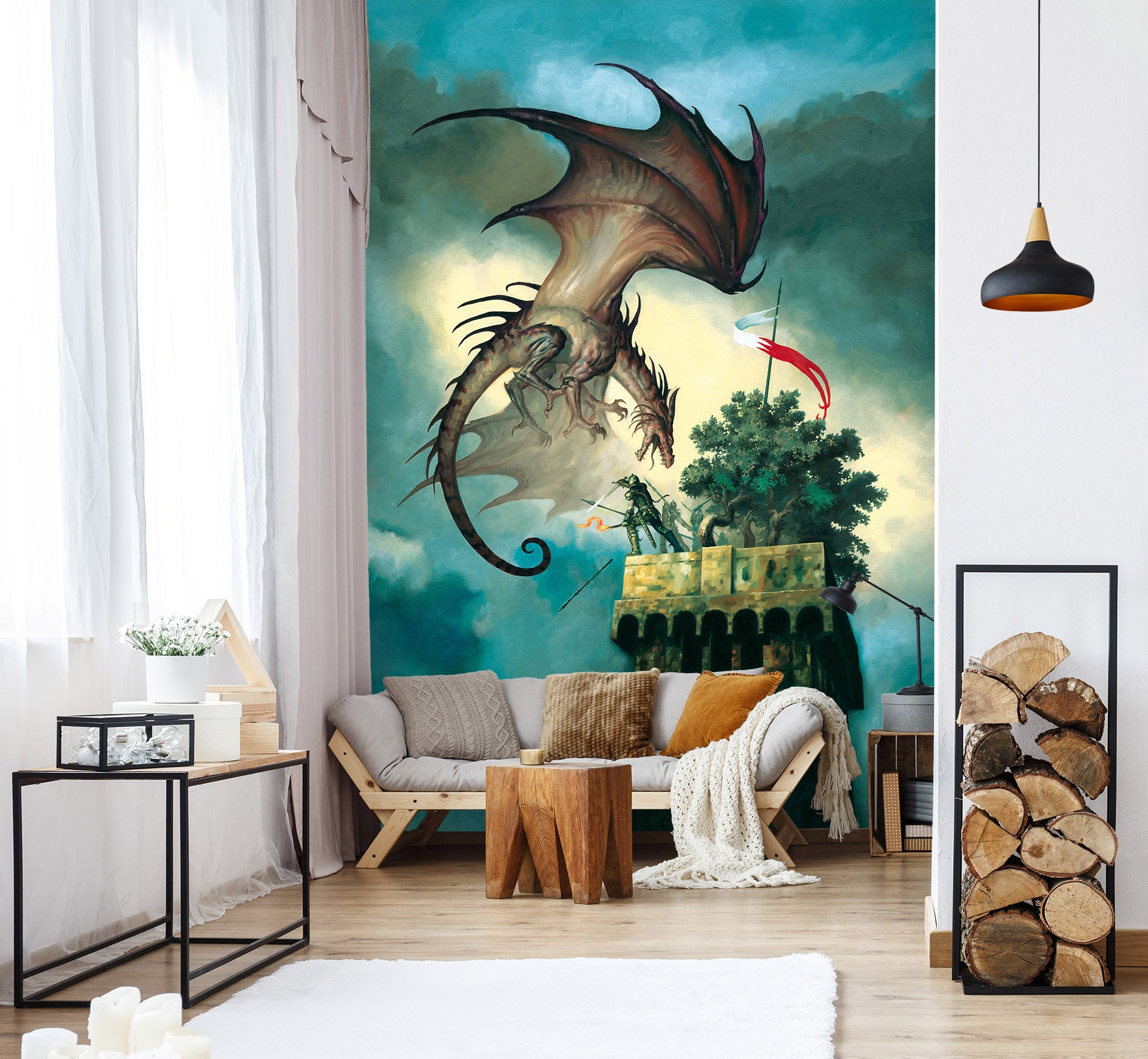 3D Dragon Tower Top Tree 7122 Ciruelo Wall Mural Wall Murals