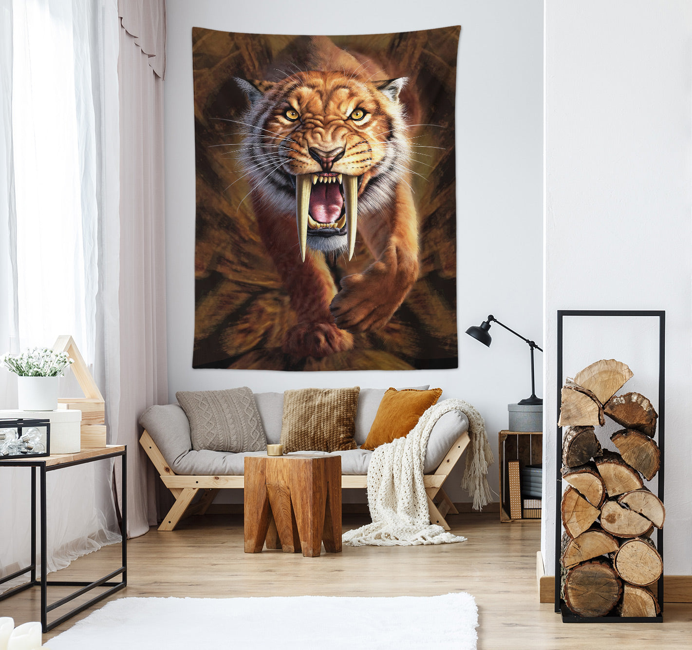 3D Saber-Toothed Tiger 111157 Jerry LoFaro Tapestry Hanging Cloth Hang