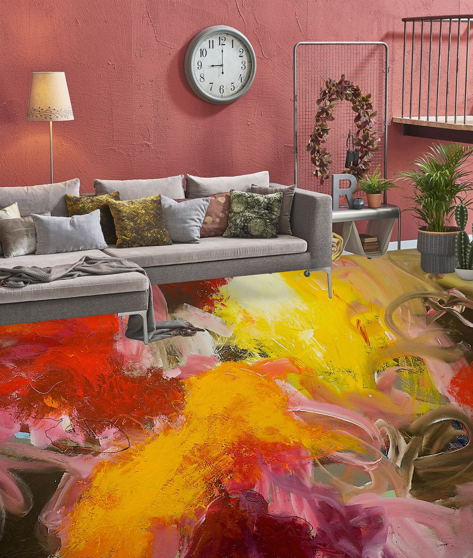 3D Yellow Red Pattern 9925 Allan P. Friedlander Floor Mural