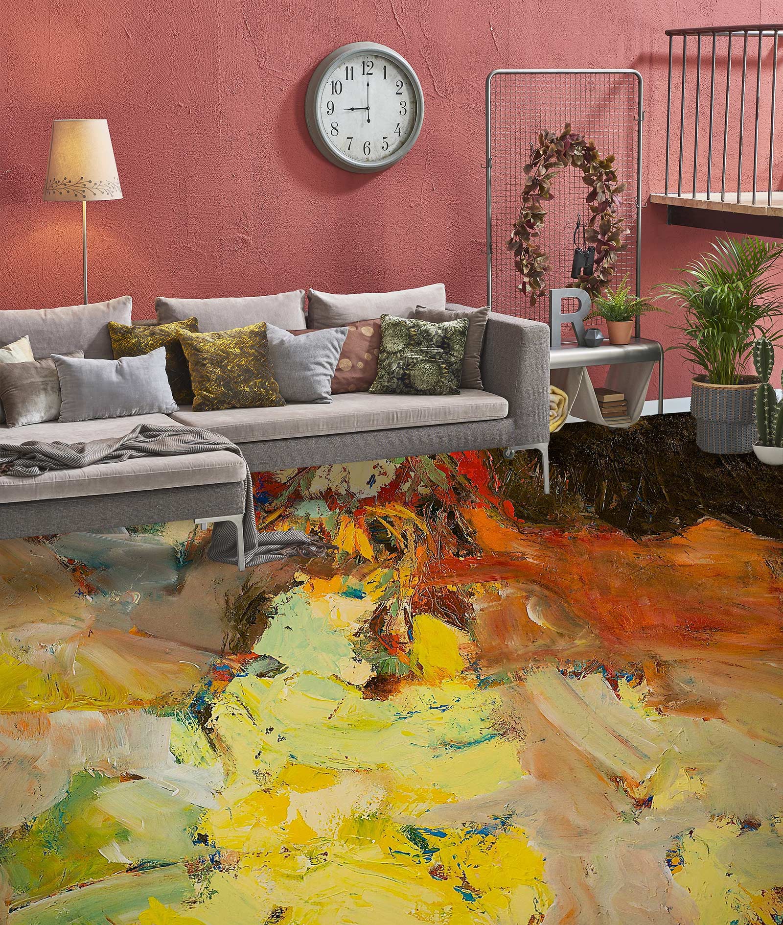 3D Yellow-Red Paint Pattern 9515 Allan P. Friedlander Floor Mural