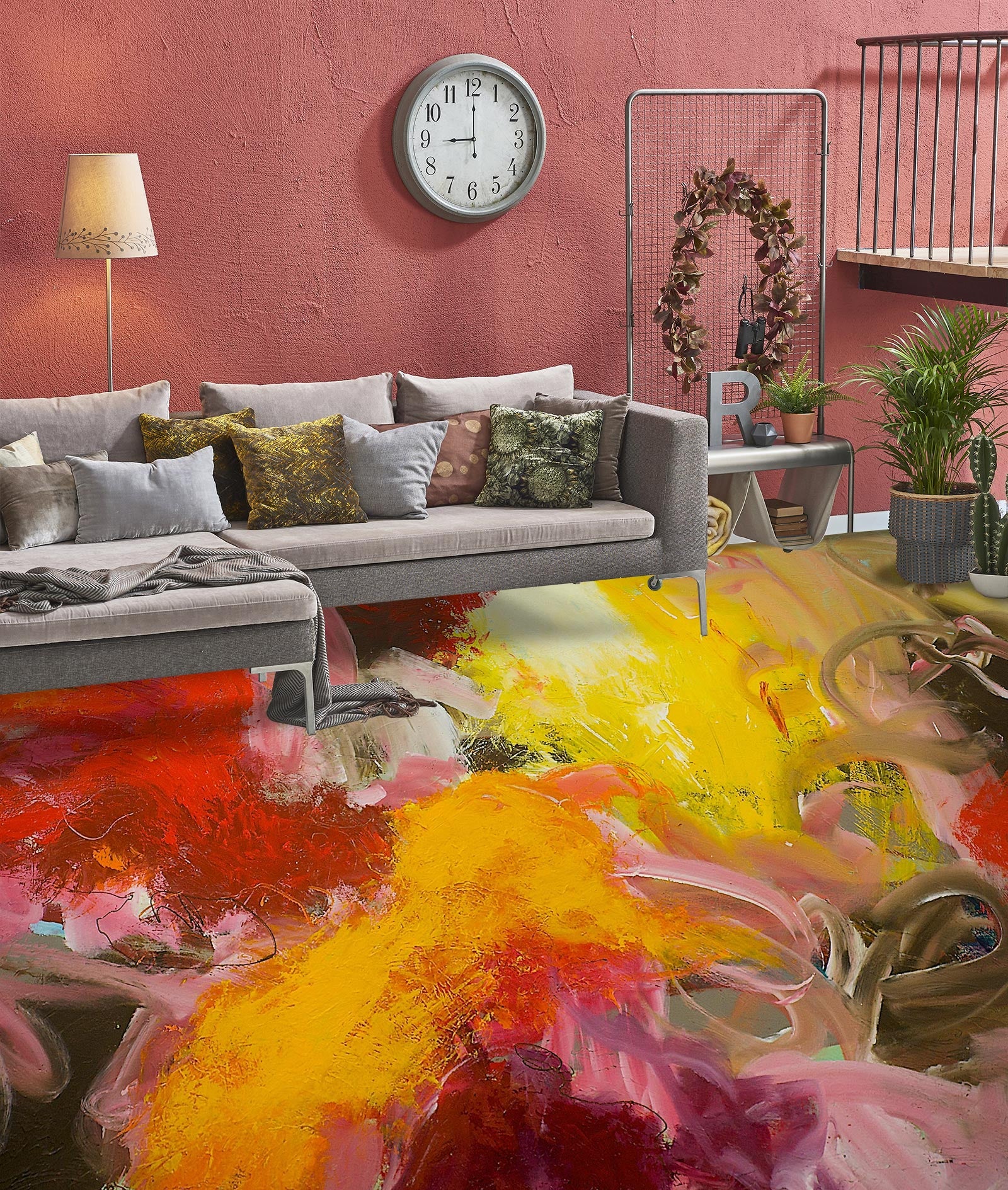 3D Yellow Red Pattern 9567 Allan P. Friedlander Floor Mural