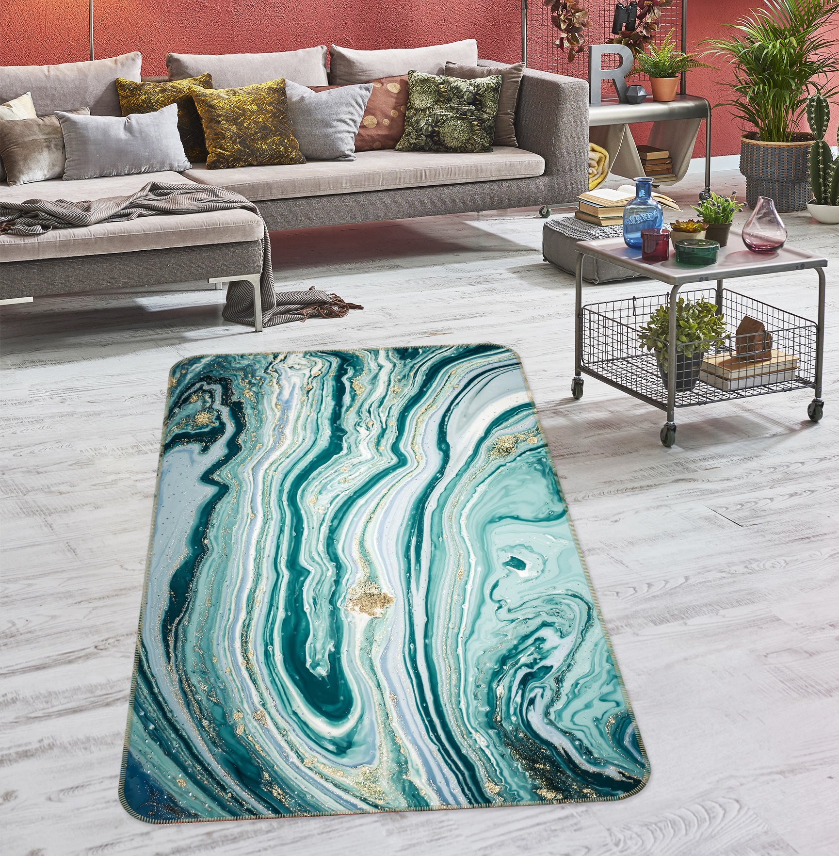 3D Green Lines 27059 Non Slip Rug Mat