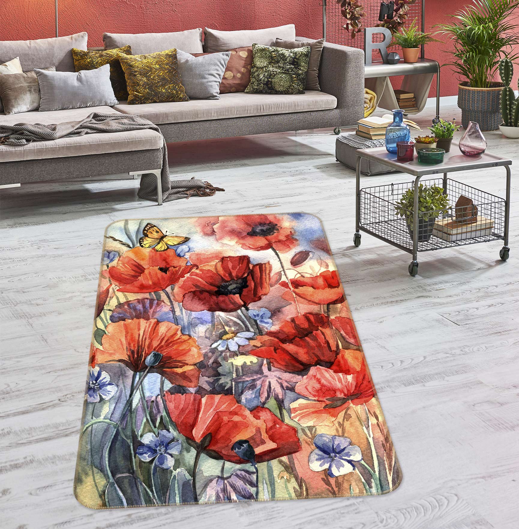 3D Red Flowers 33041 Non Slip Rug Mat