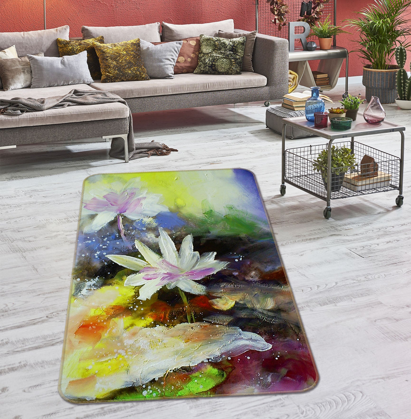 3D Lotus Pattern 32170 Non Slip Rug Mat