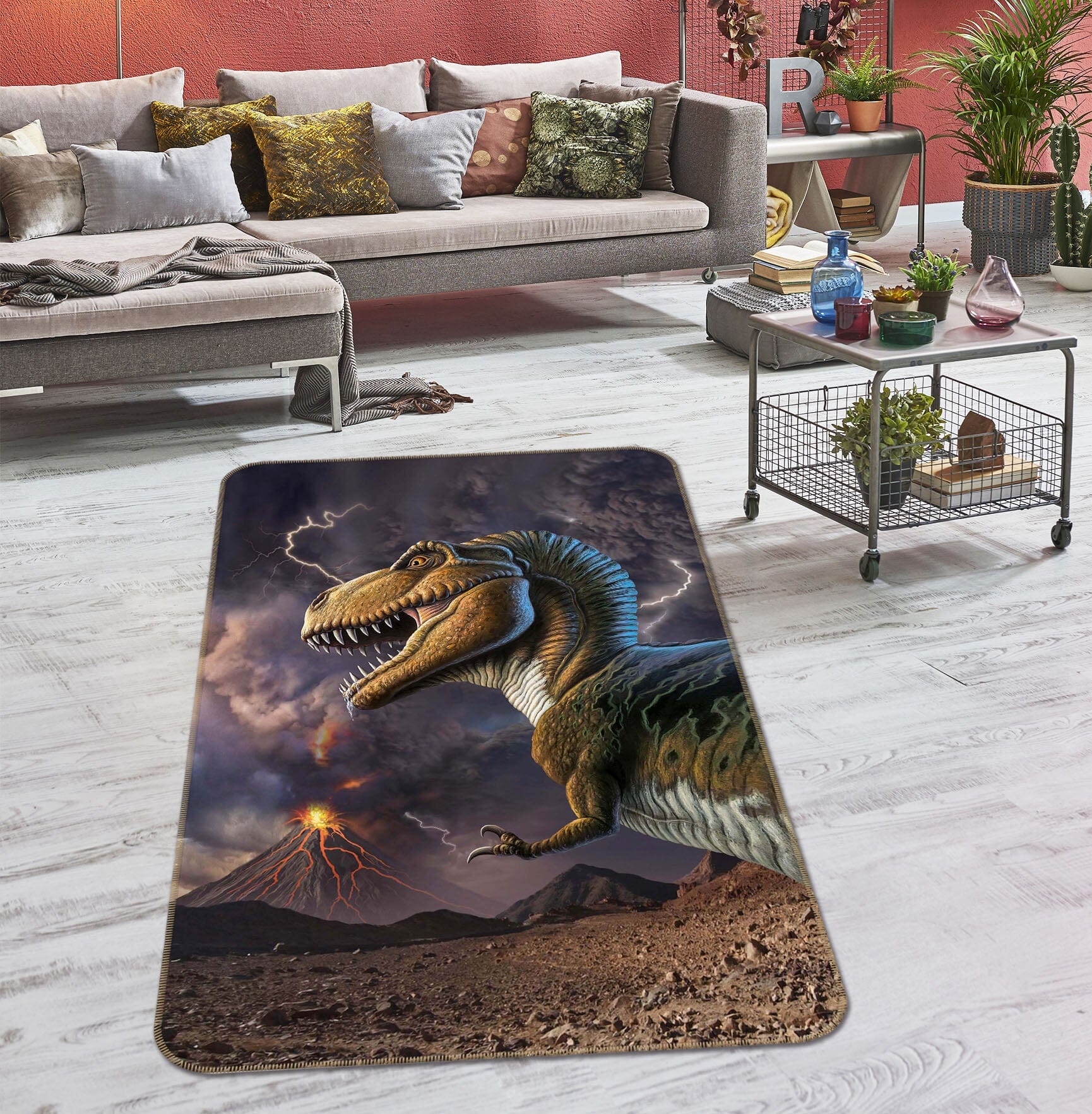 3D Dinosaur Storm 1077 Jerry LoFaro Rug Non Slip Rug Mat Mat AJ Creativity Home 